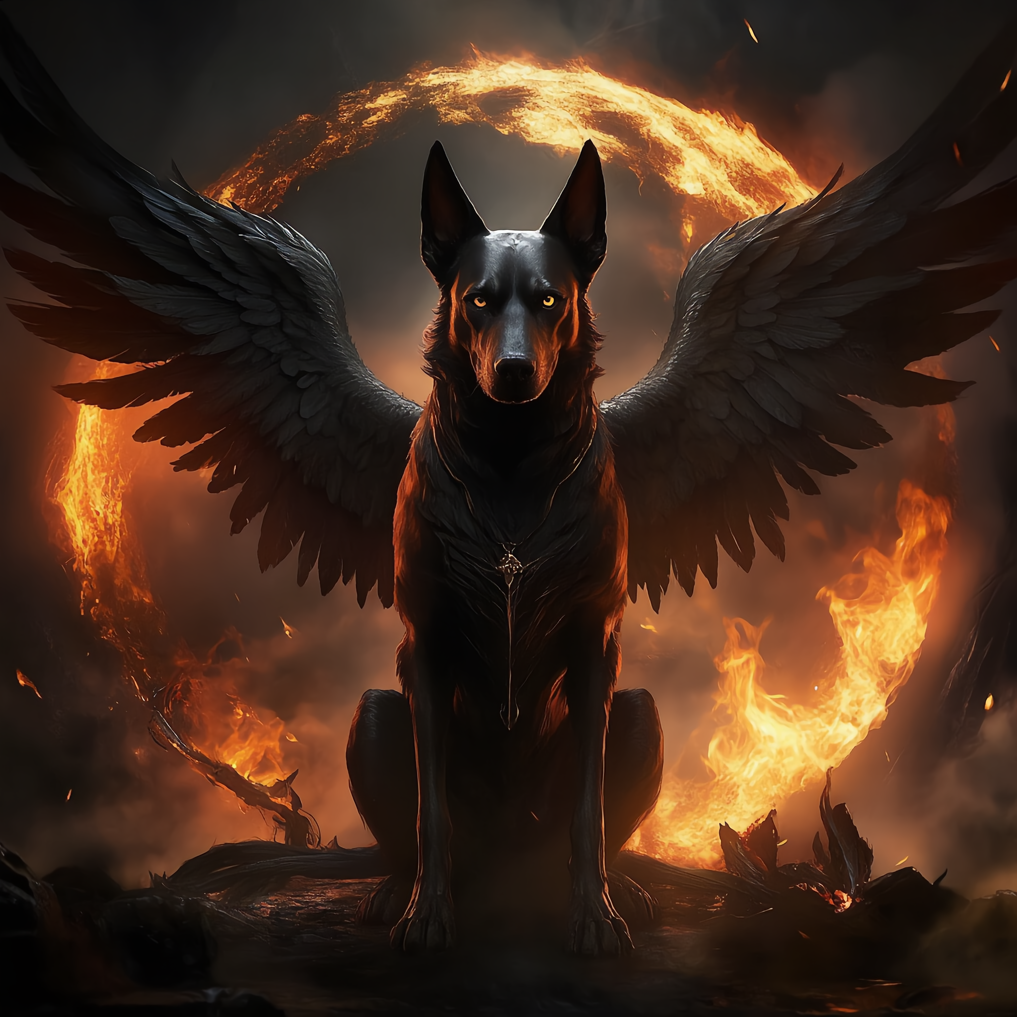 Scary Black Dog With Wings