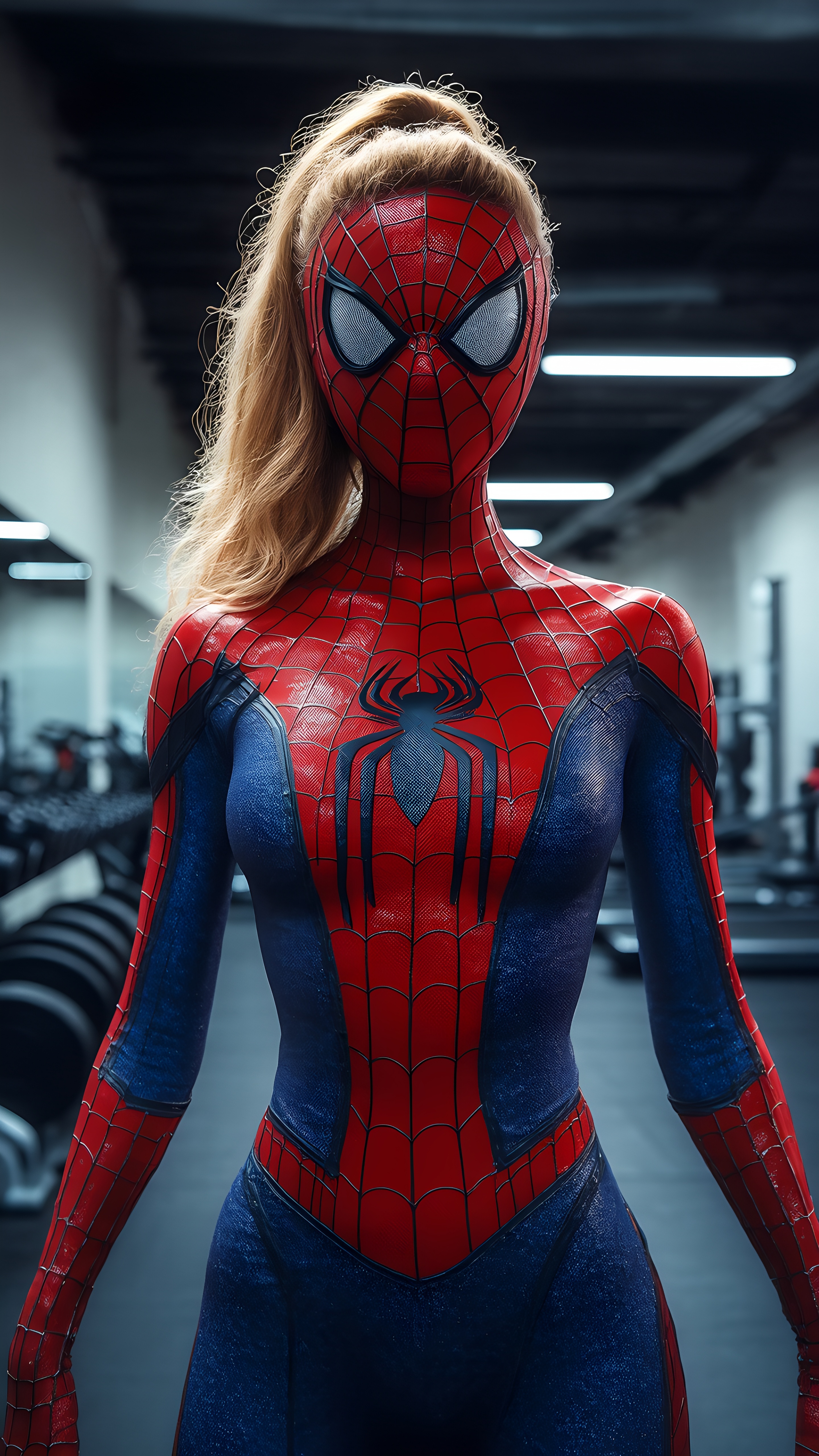 Spiderwoman In Classic Spiderman Costume Gym Setting 1