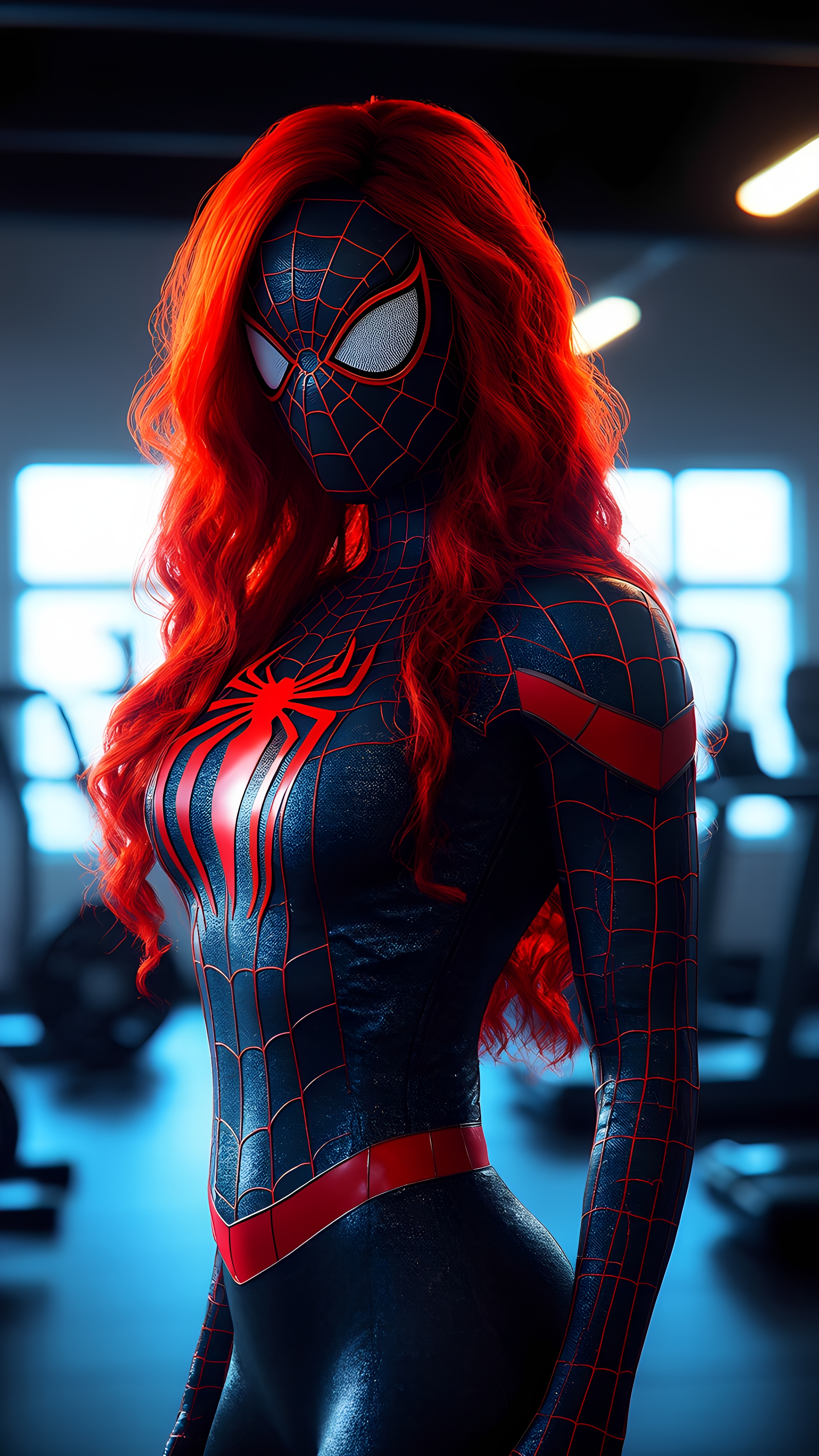 Spiderwoman In Classic Spiderman Costume Gym Setting 4