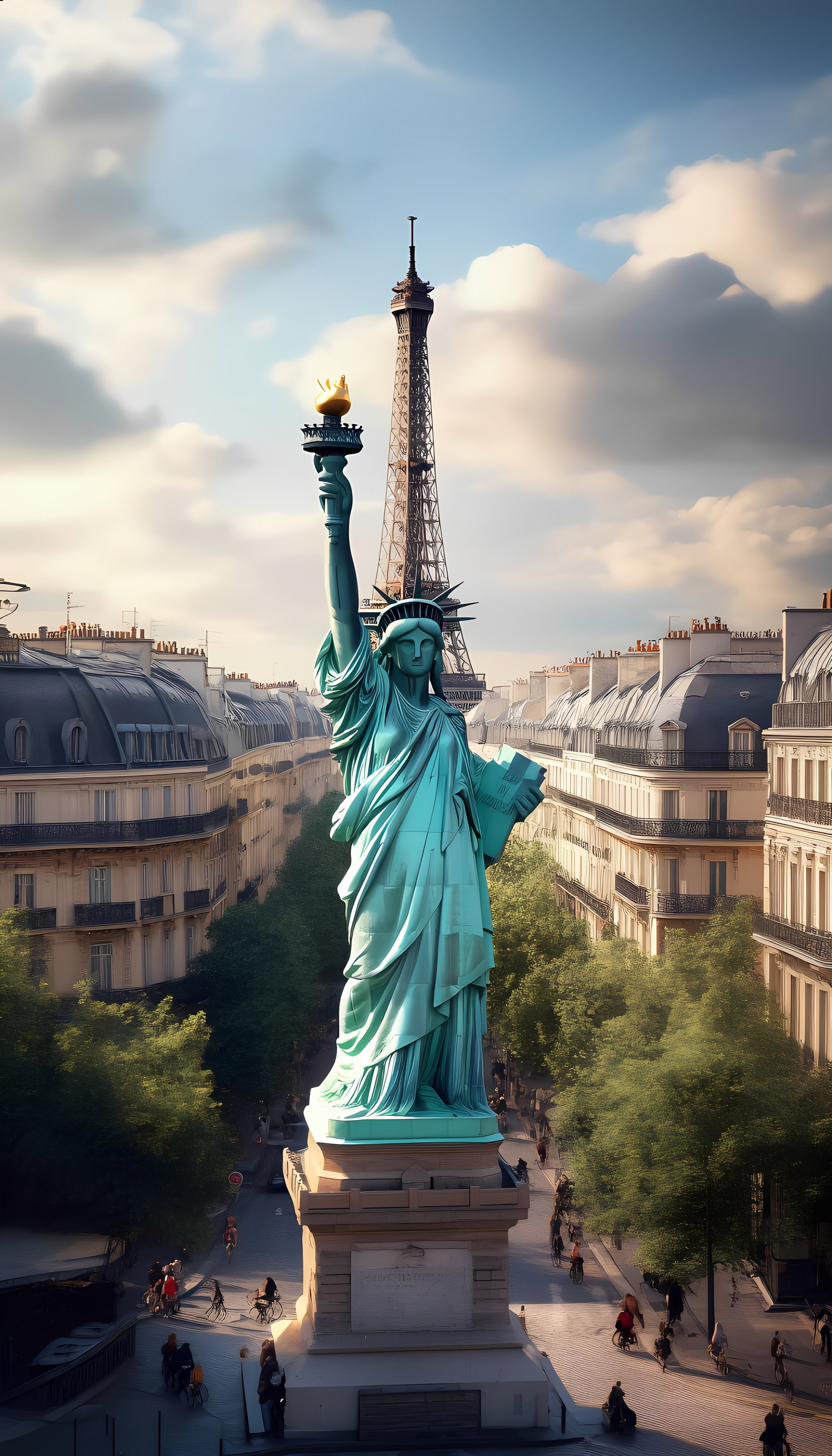 Statue Of Liberty Eiffel Tower Paris Surreal Mashup 2