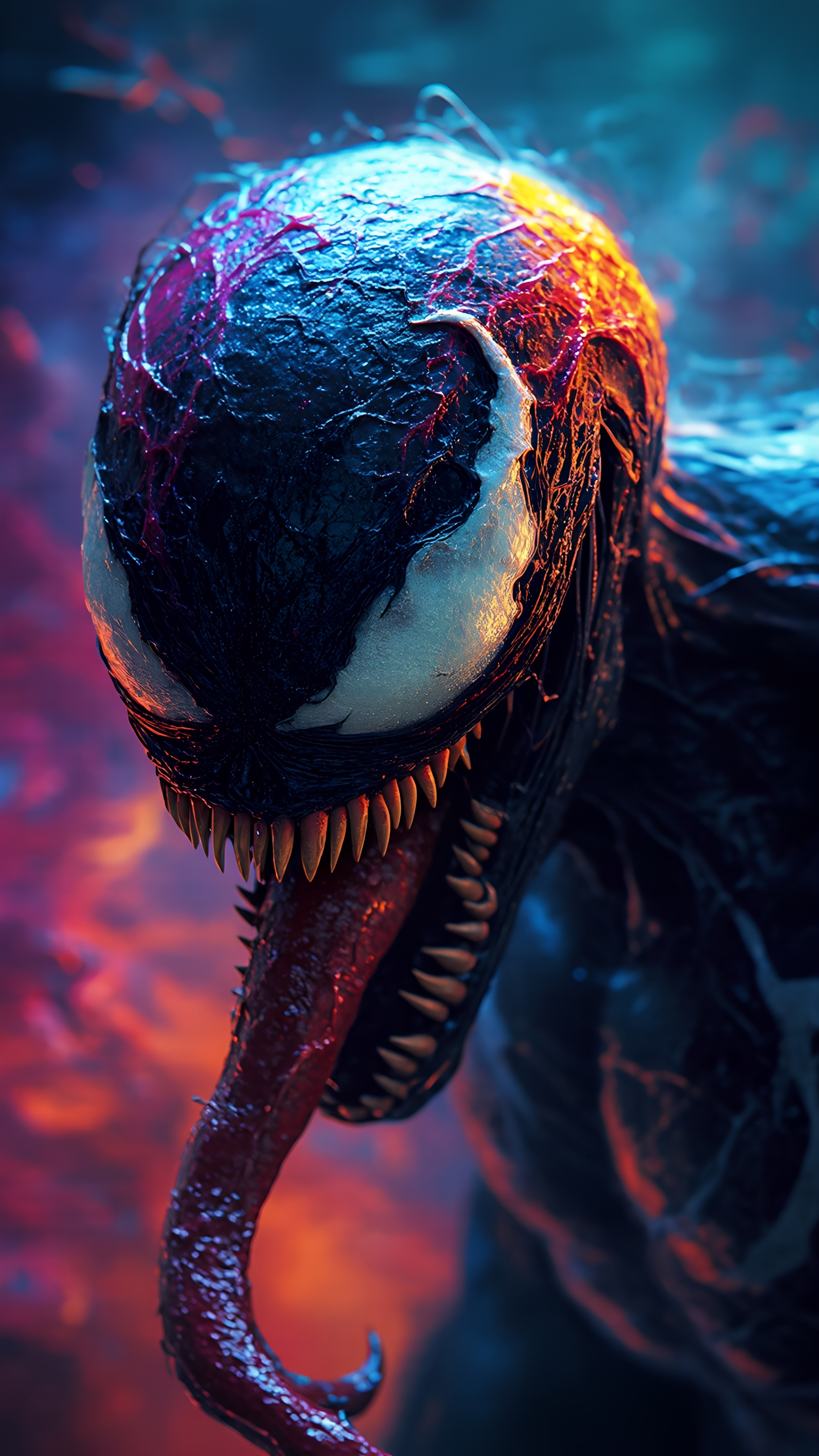 Symbiote Monsters Closeup Faces Glowing Eyes Sharp Teeth 1