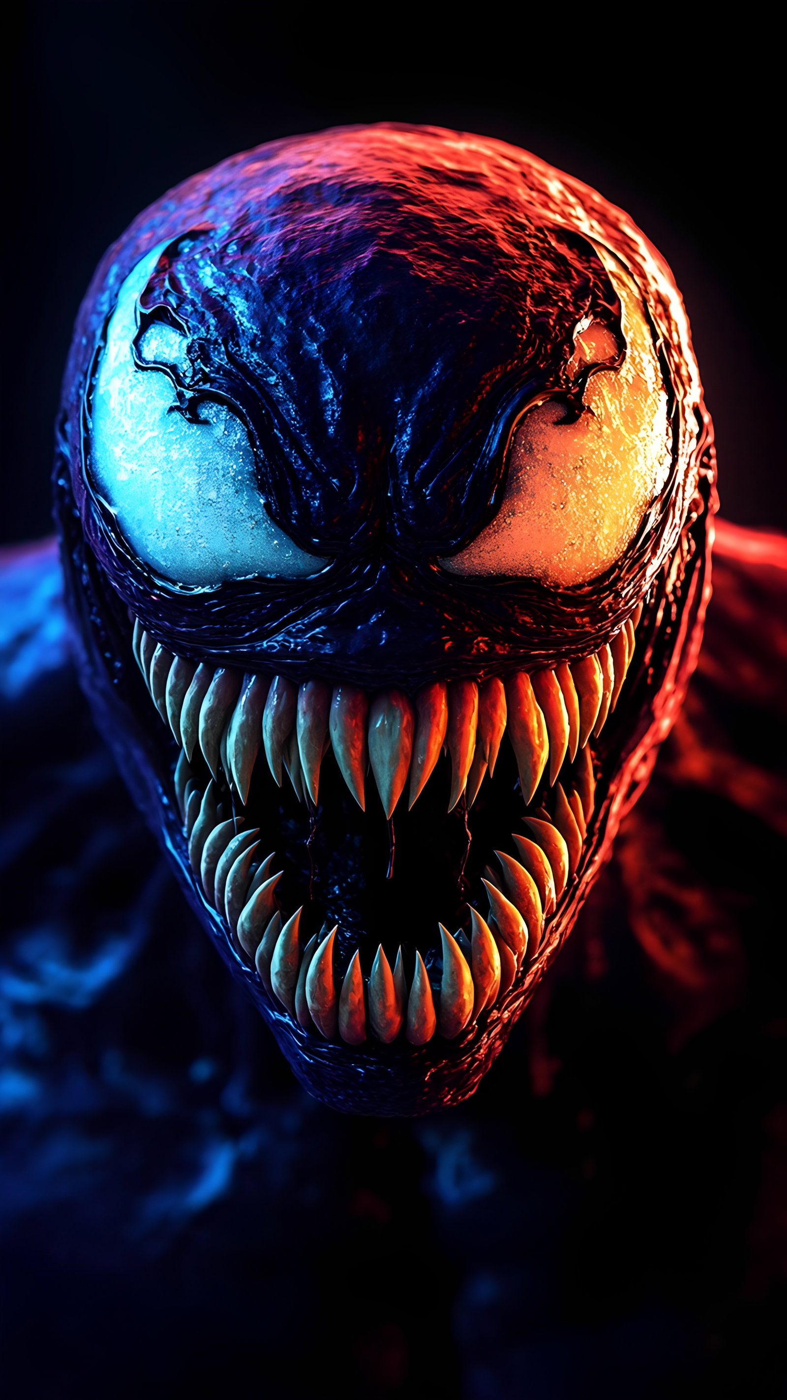 Symbiote Monsters Closeup Faces Glowing Eyes Sharp Teeth 2