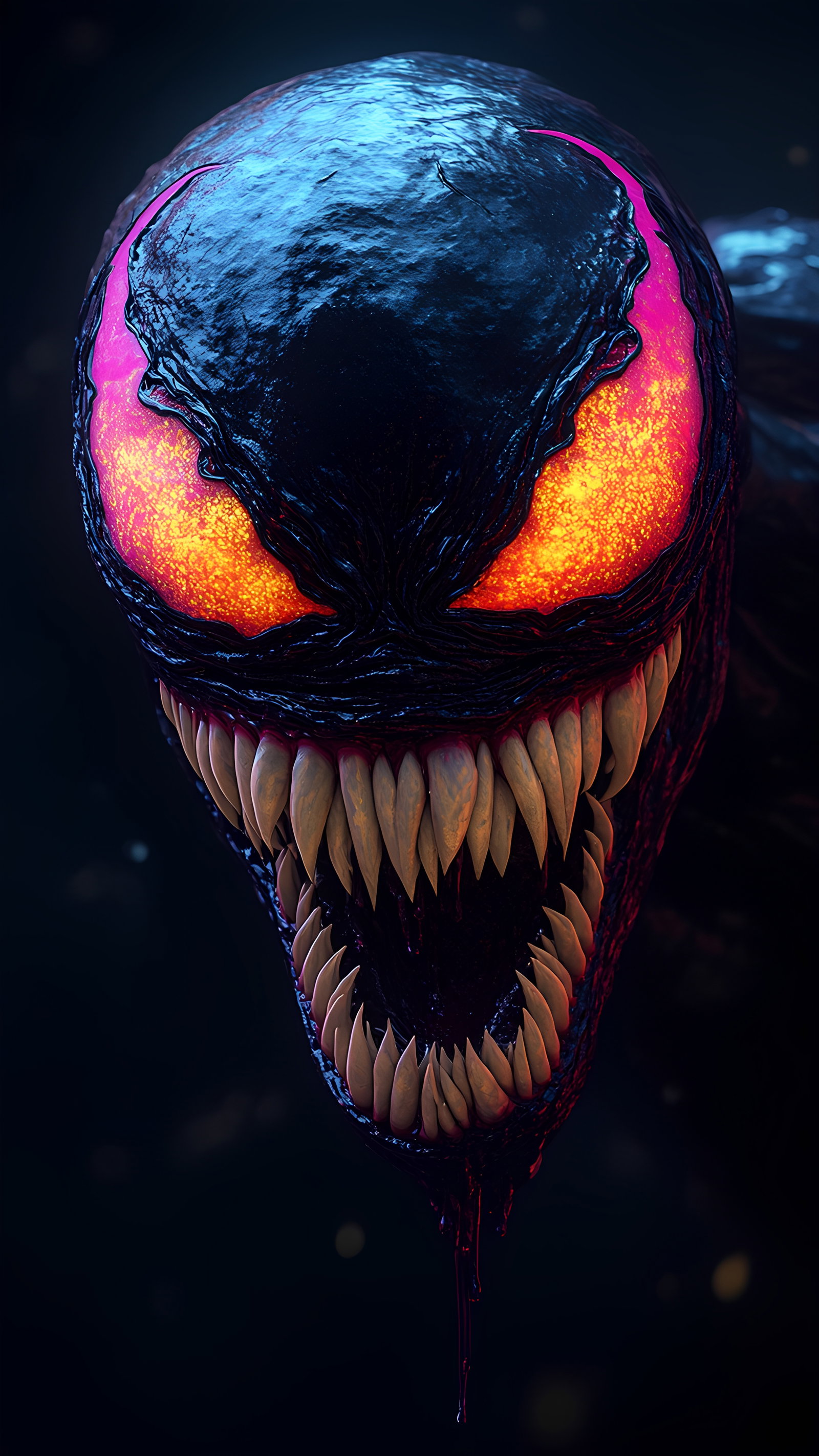 Symbiote Monsters Closeup Faces Glowing Eyes Sharp Teeth 3