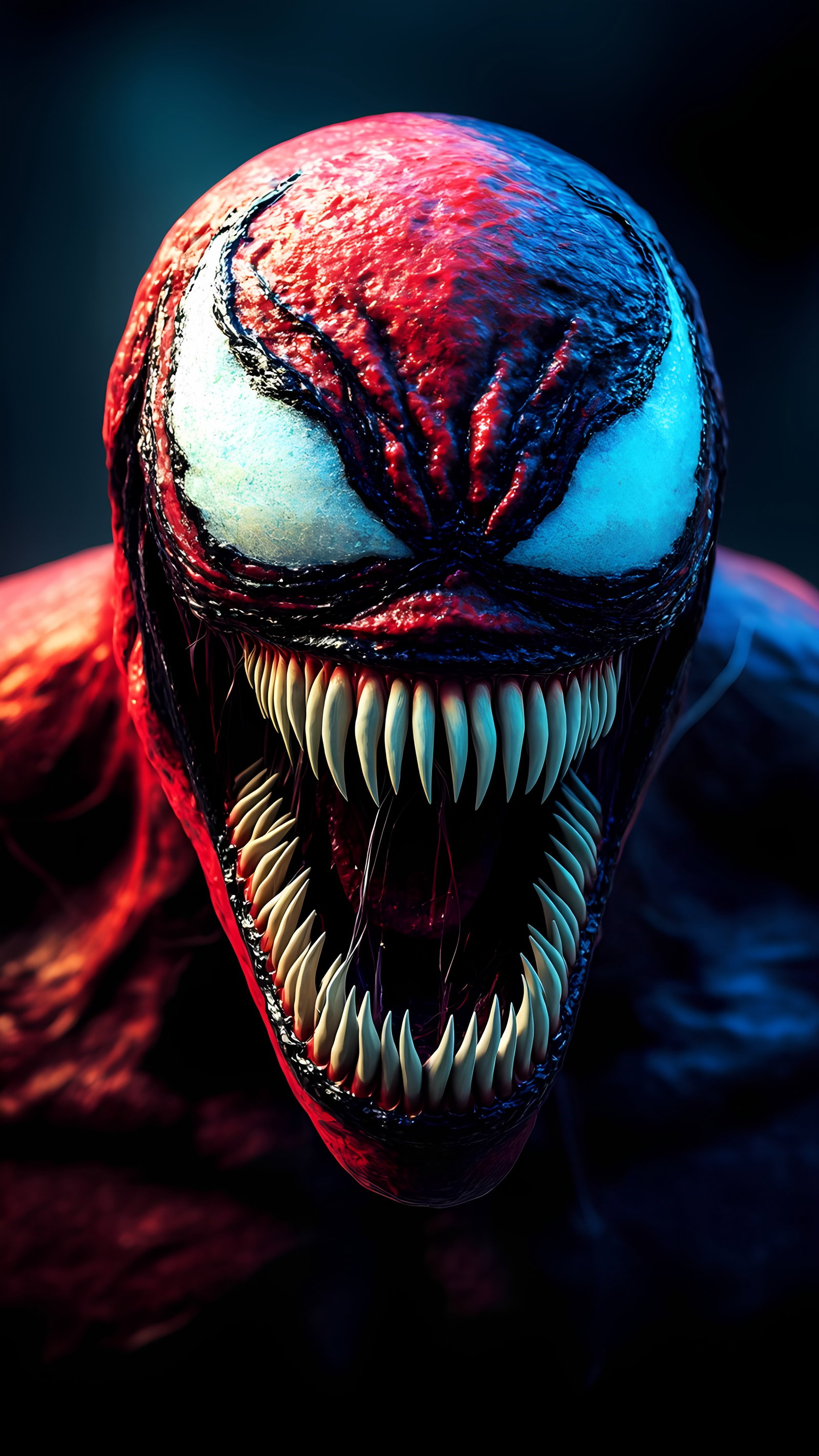 Symbiote Monsters Closeup Faces Glowing Eyes Sharp Teeth 4
