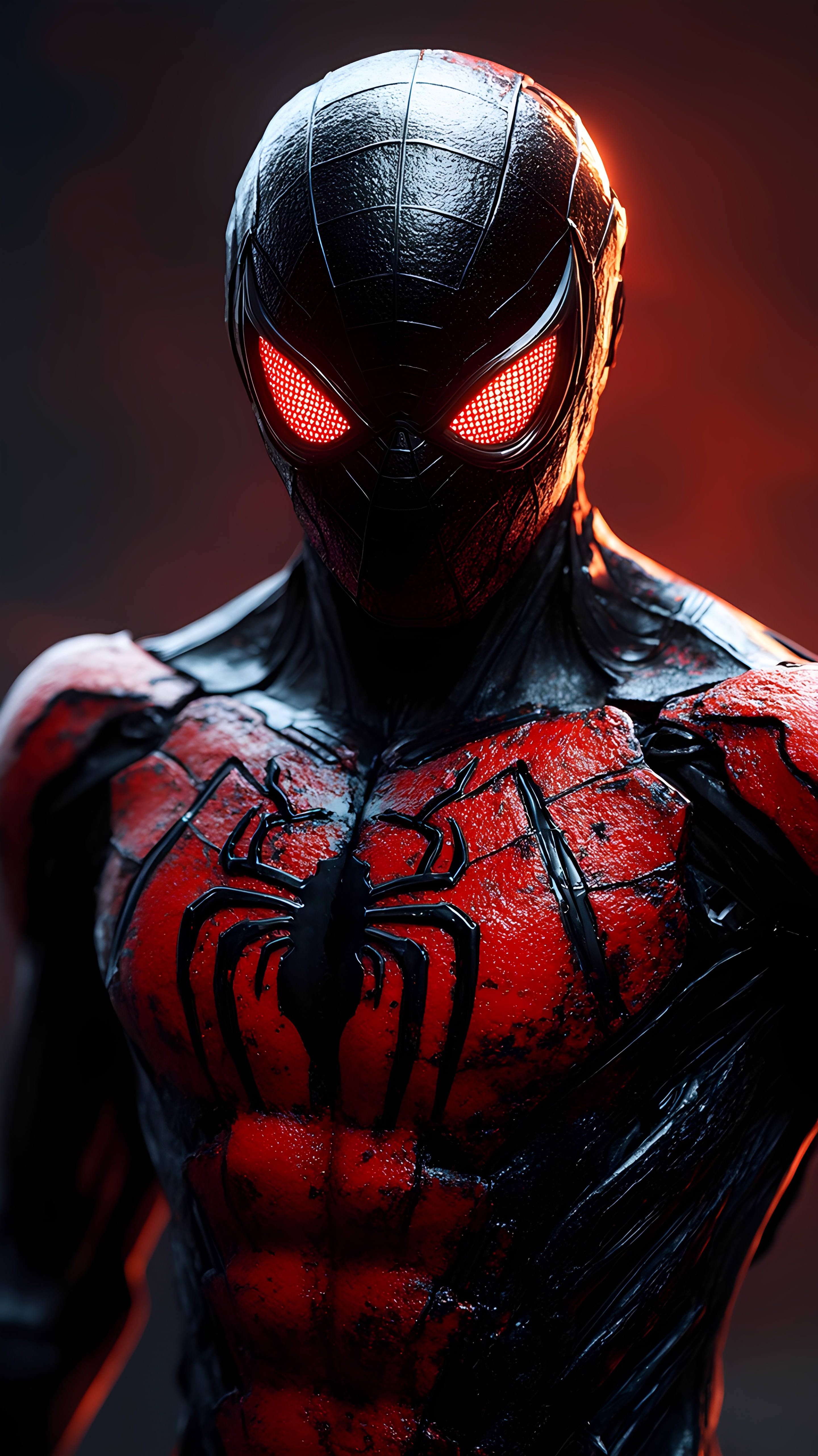 Symbiote Spiderman Red Black Armor Glow 1