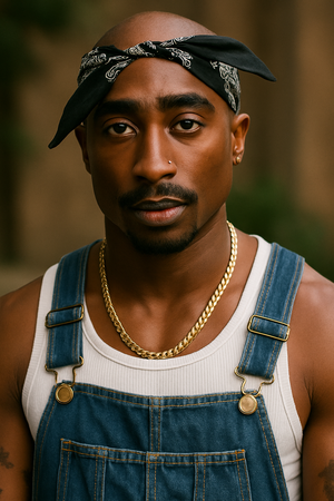 Tupac Portrait Bandana Denim Gold Chain