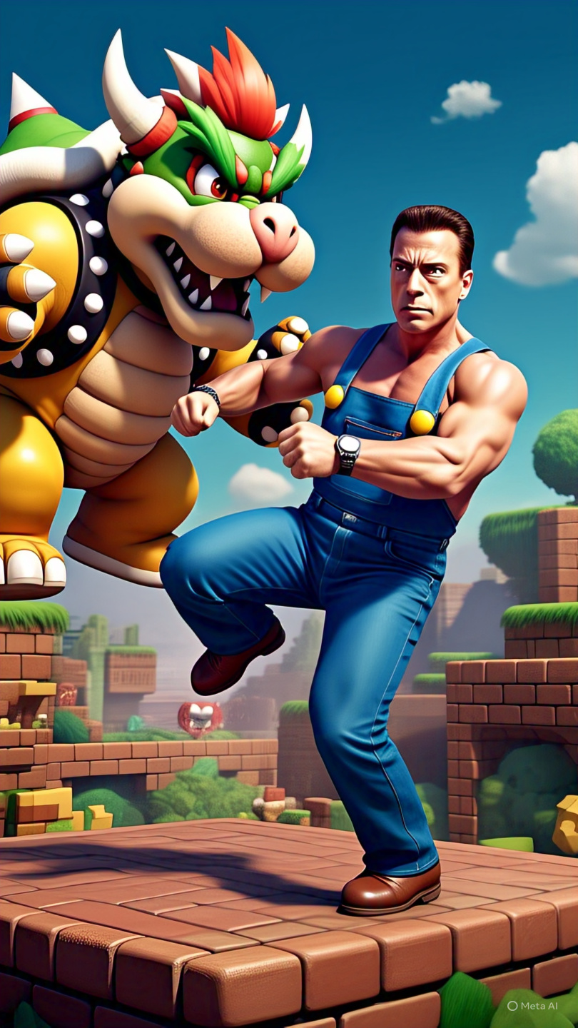 Van Damme Vs Bowser Retro Game Scene 1