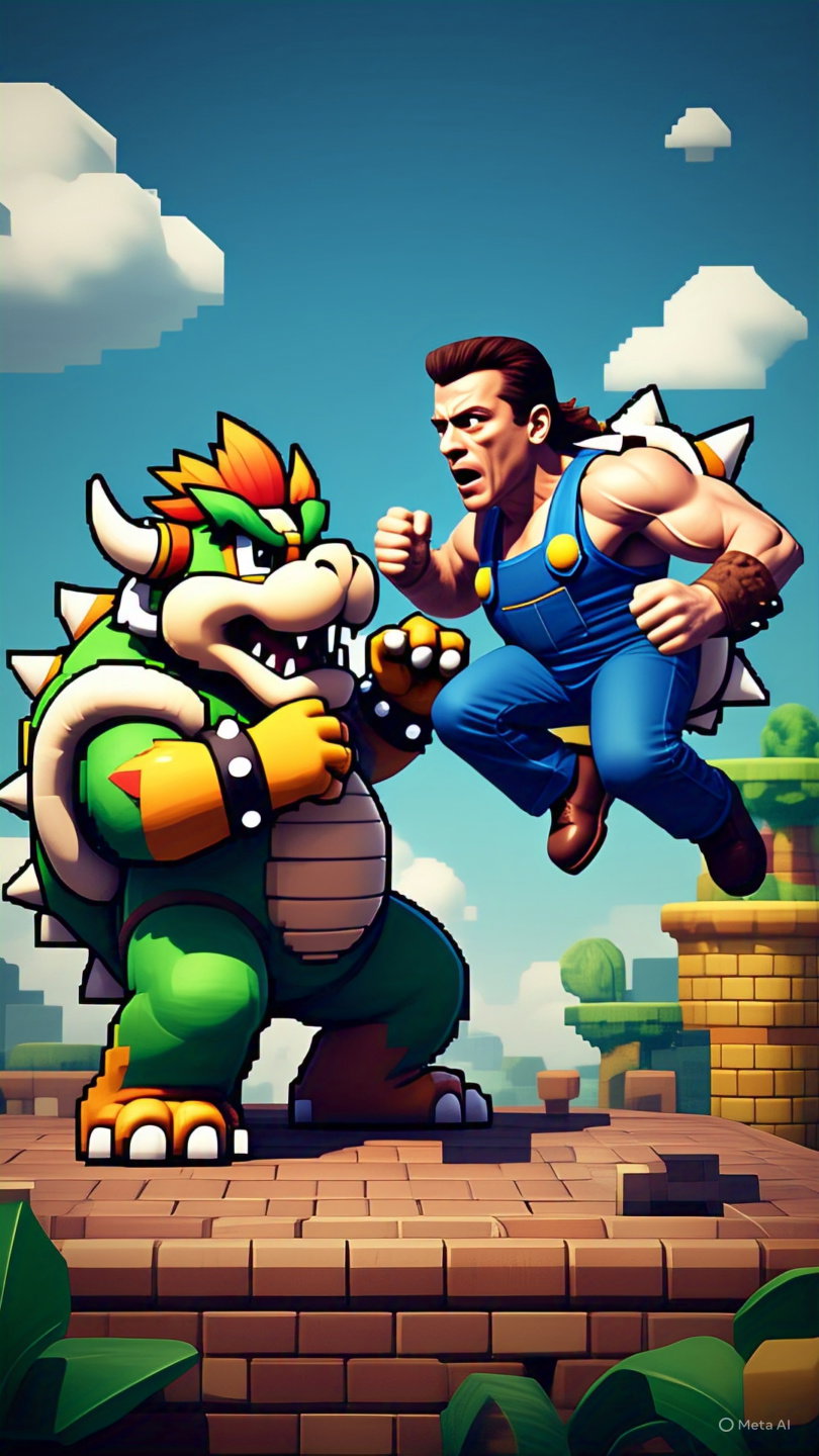 Van Damme Vs Bowser Retro Game Scene 2