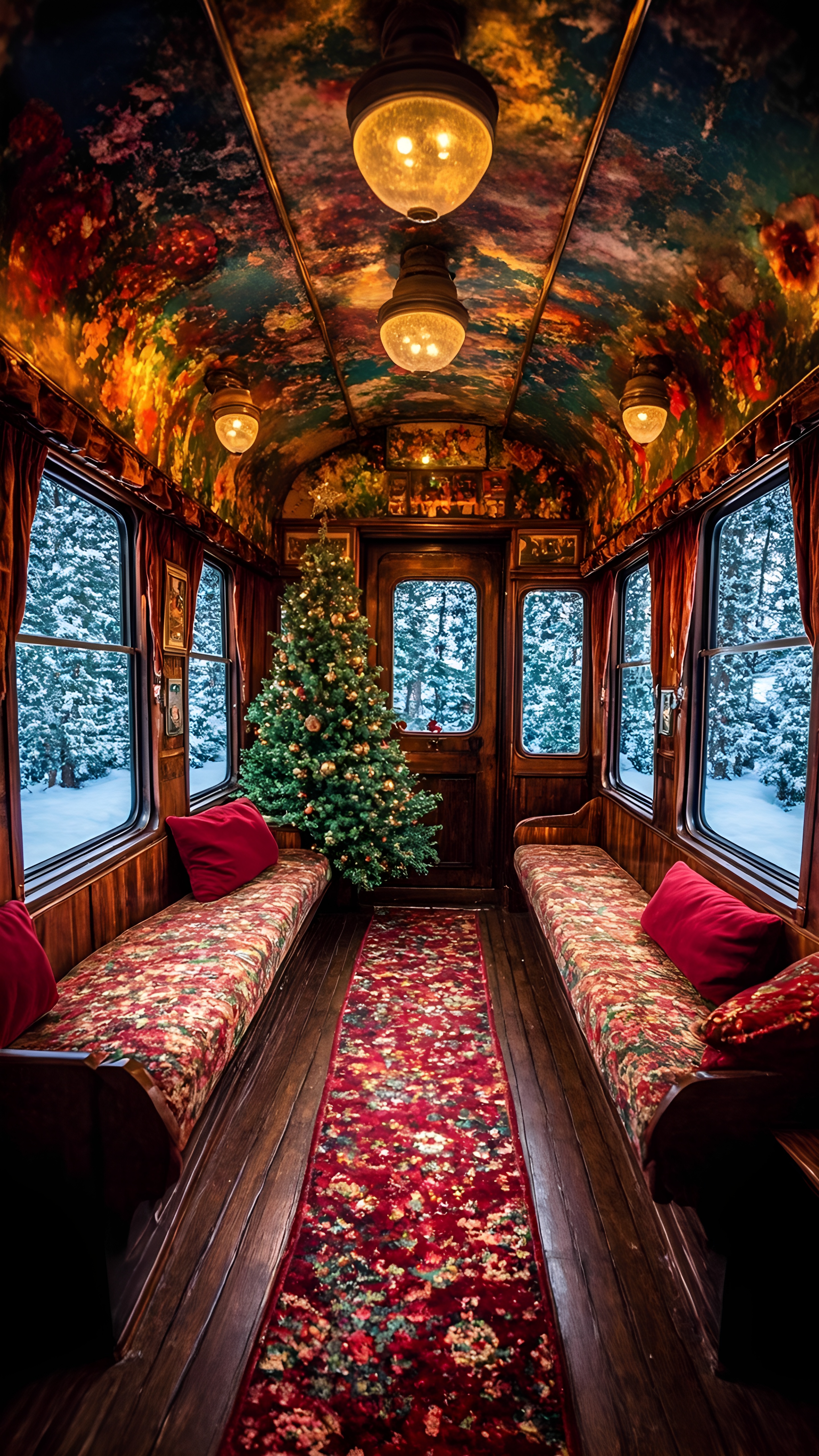 Vintage Christmas Train Car Decorated Interior 1