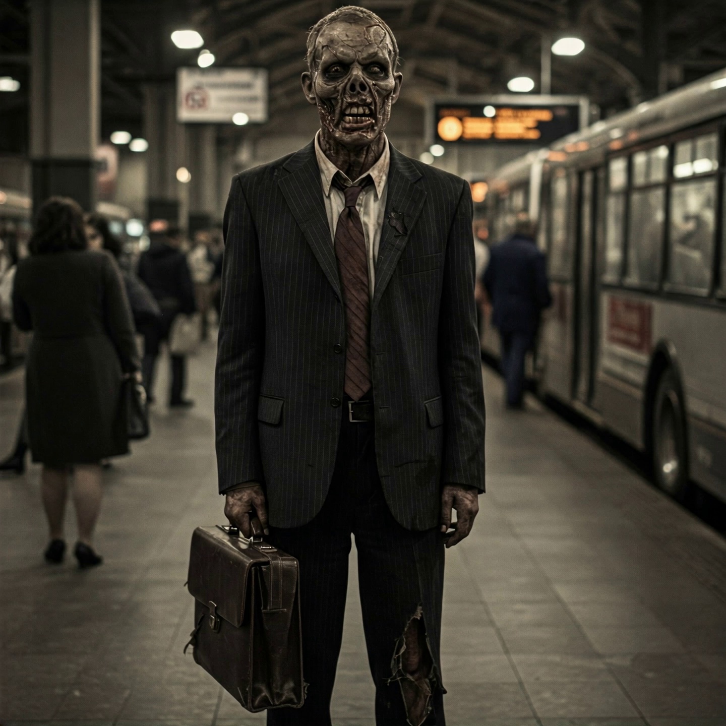 Zombie Businessman Briefcase Transit Station Video – video thumbnail