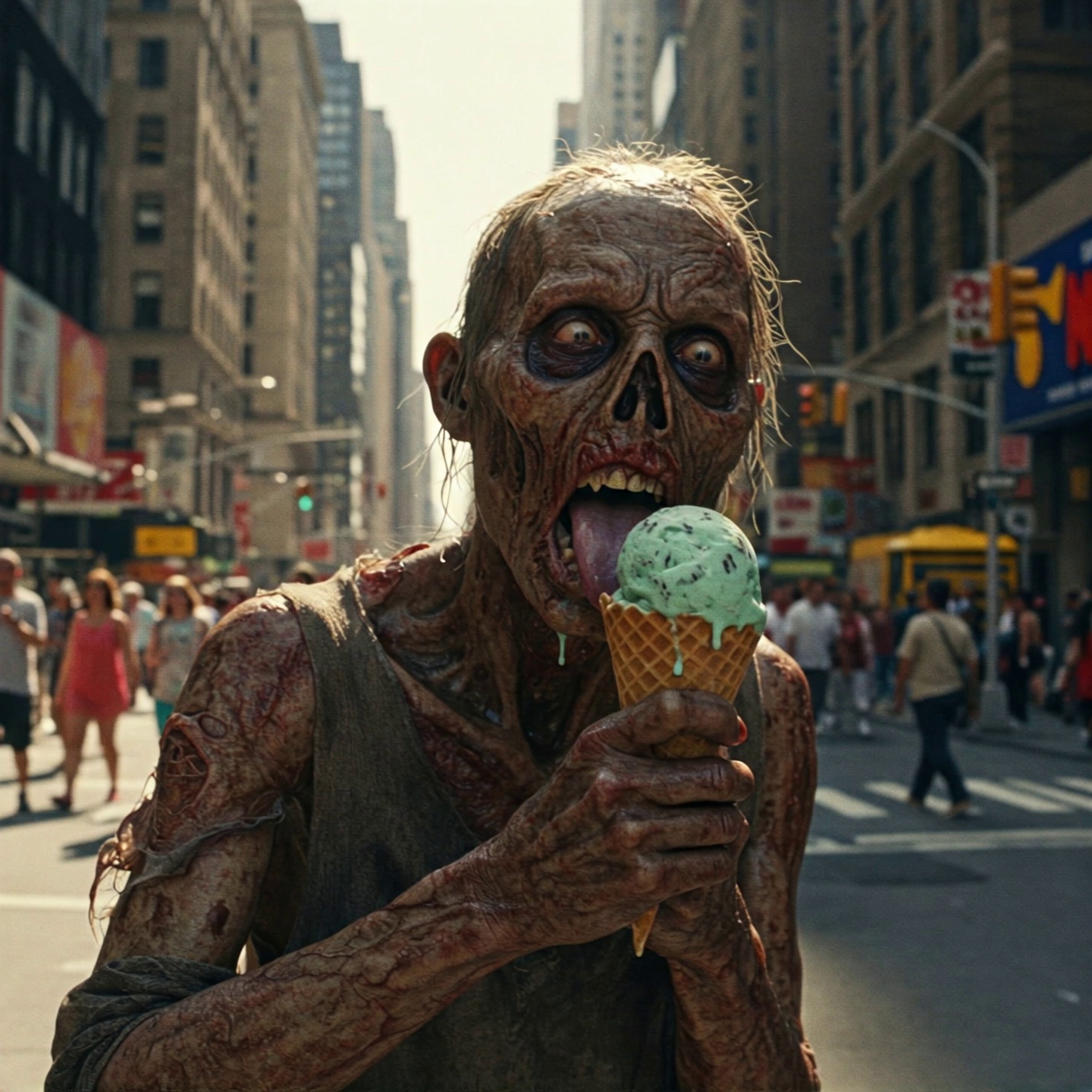 Zombie Licking Ice Cream Urban Daytime Video – video thumbnail