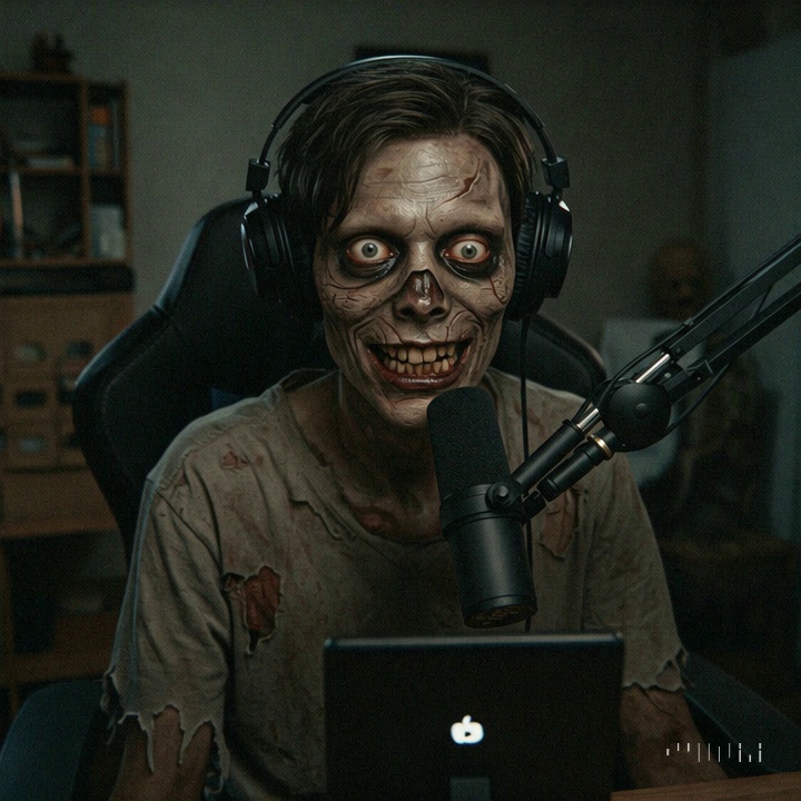 Zombie Podcaster Headphones Microphone Laptop Video – video thumbnail