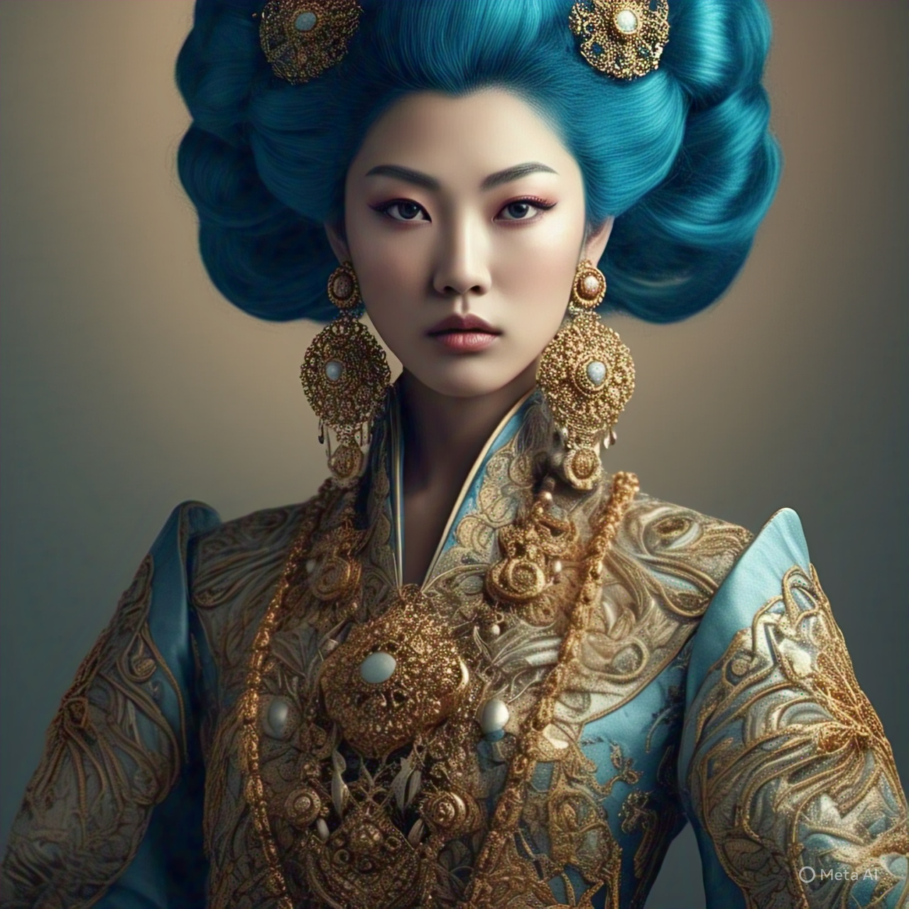 Elegant Blue Haired Royal Portrait 1