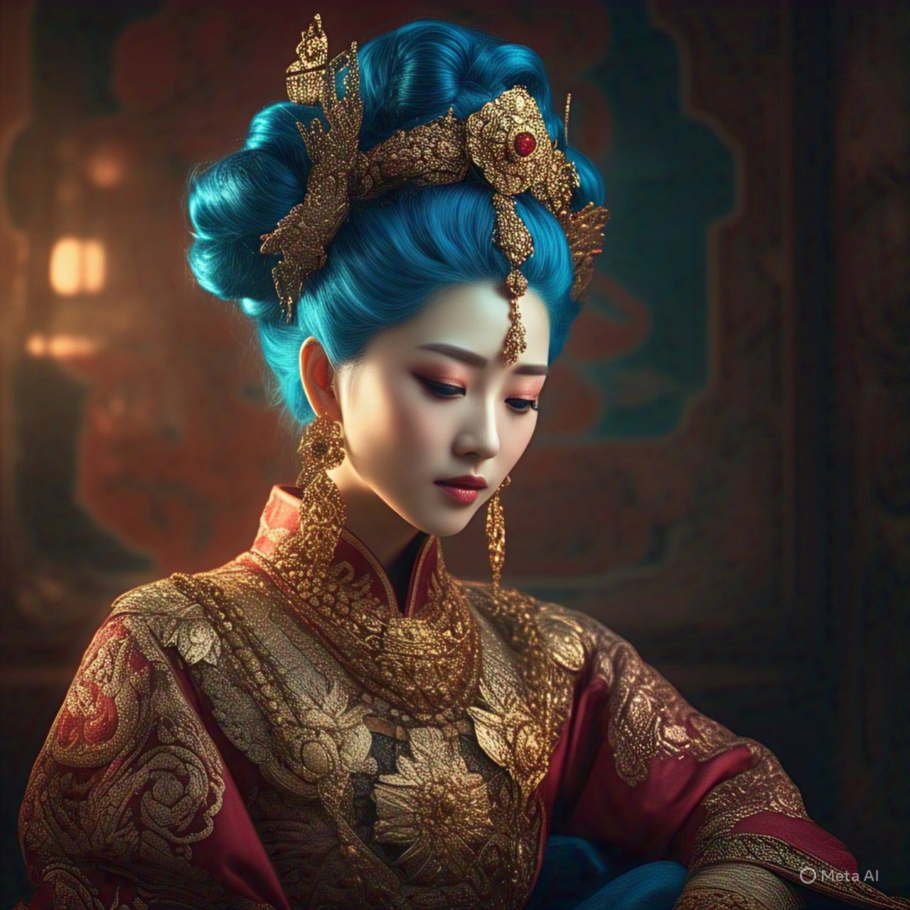 Elegant Blue Haired Royal Portrait 2