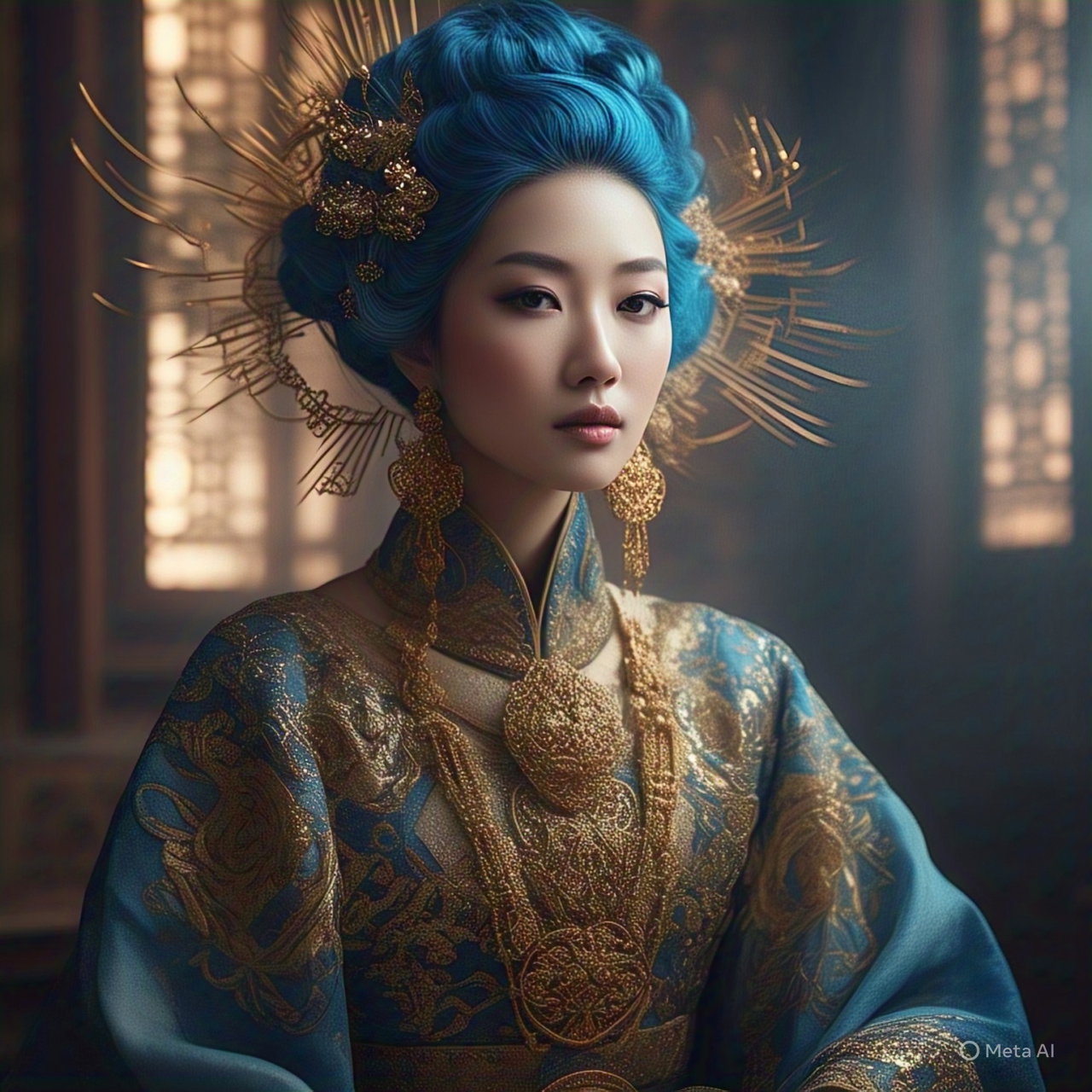 Elegant Blue Haired Royal Portrait 4