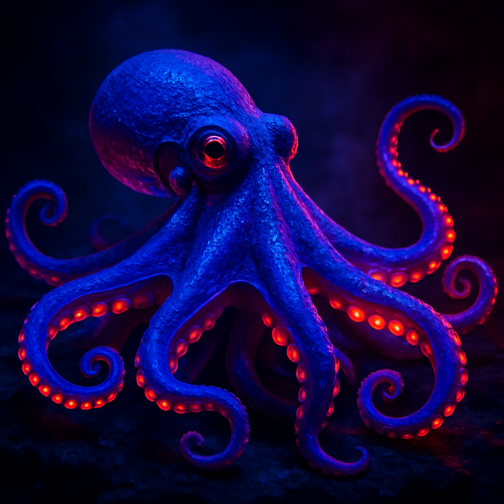 Neon Glow Blue Octopus