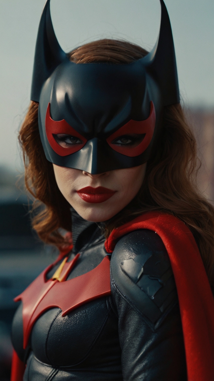 Batwoman Red Hair Black Suit Closeup 1