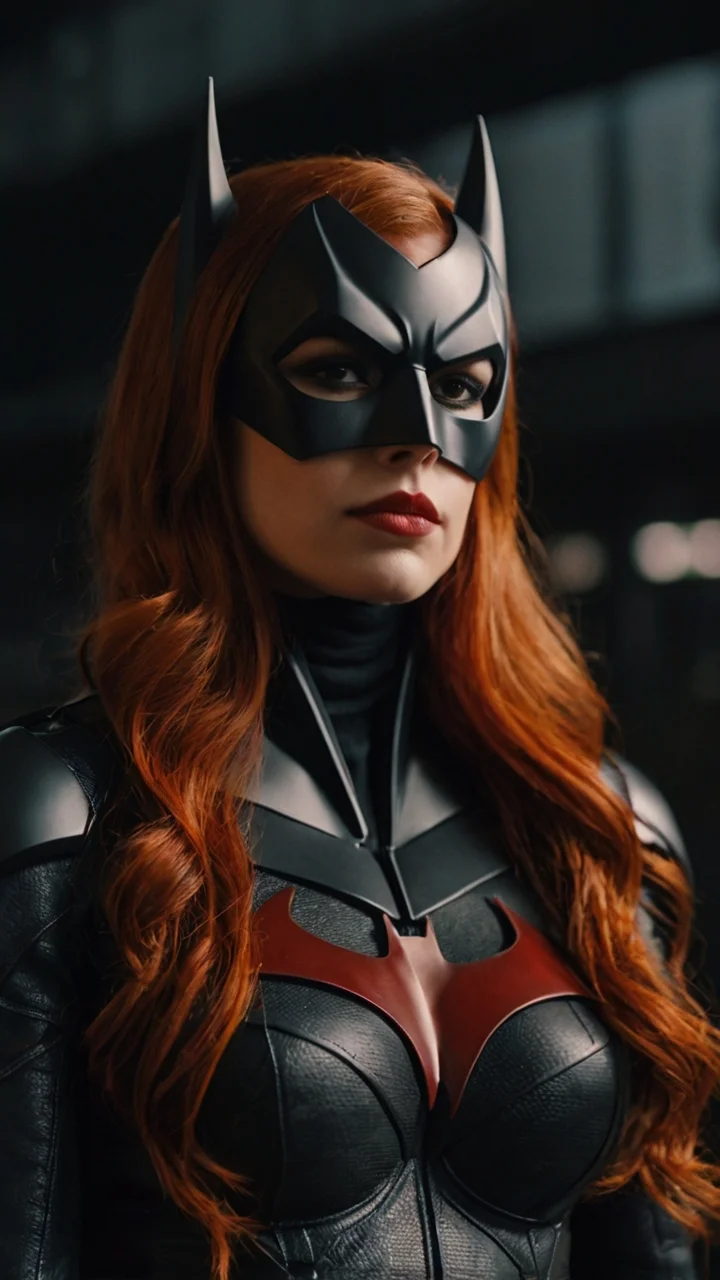 Batwoman Red Hair Black Suit Closeup 2