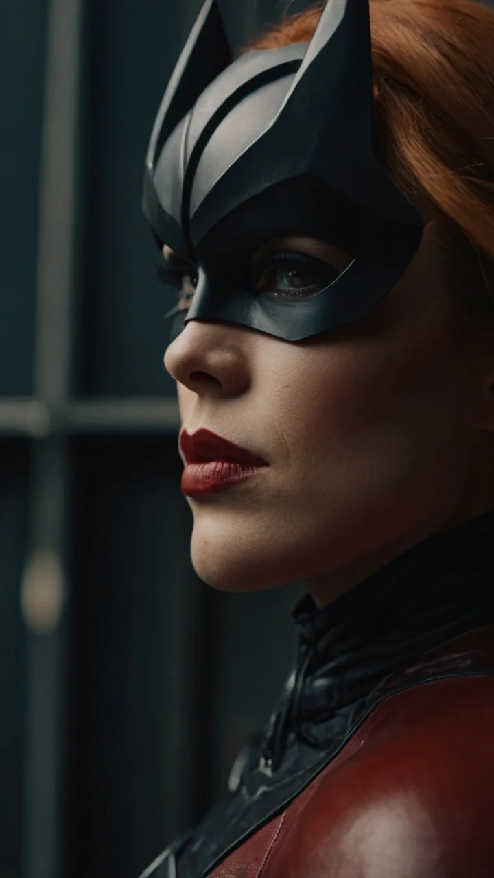 Batwoman Red Hair Black Suit Closeup 3