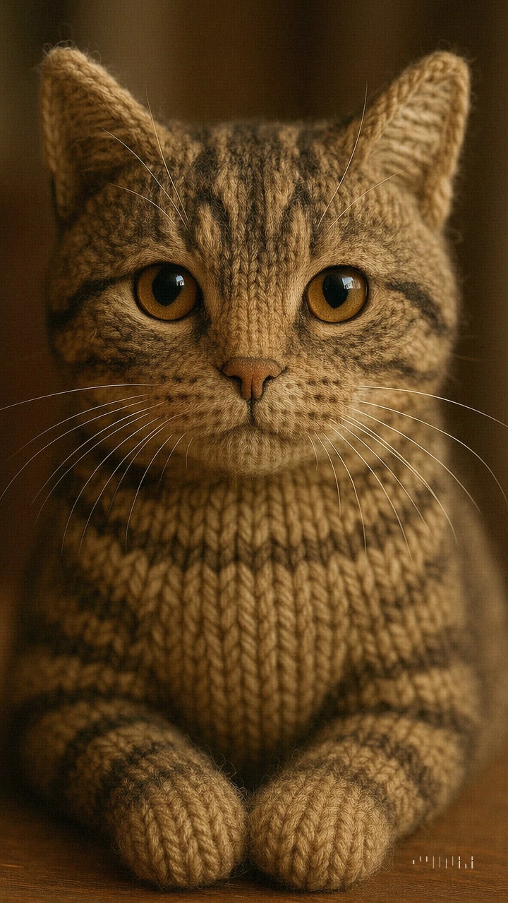 Knitted Tabby Cat Close Up Video – video thumbnail