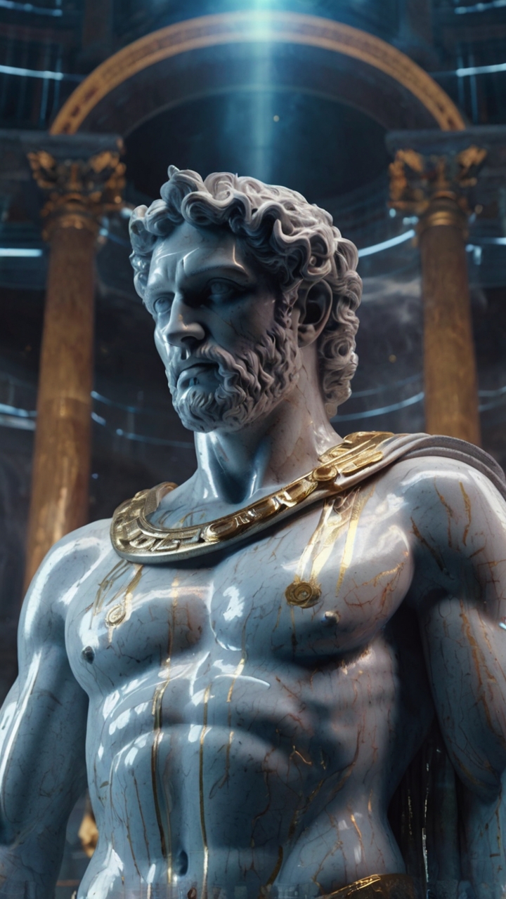 Marble Statue Bearded God Crown Temple 2