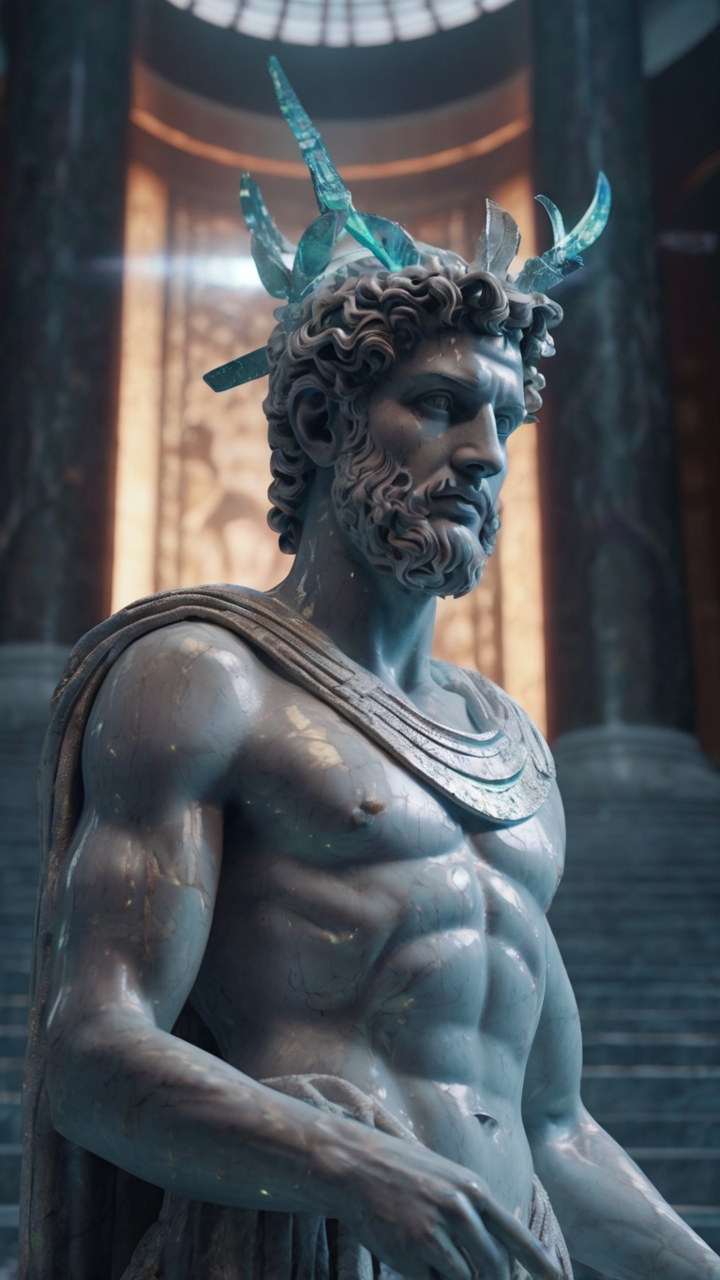Marble Statue Bearded God Crown Temple 3