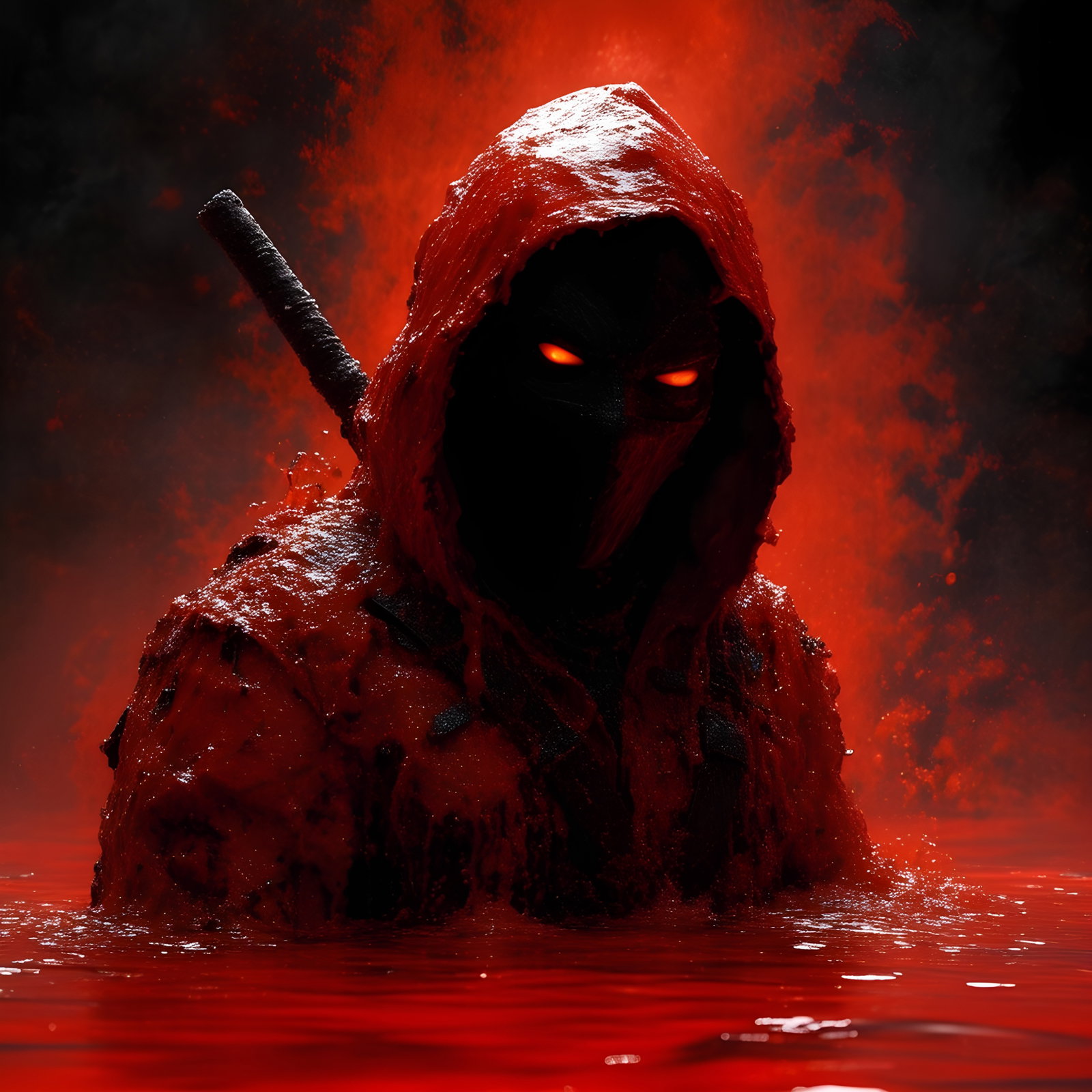 Red Masked Warrior Glowing Eyes Liquid Armor 6
