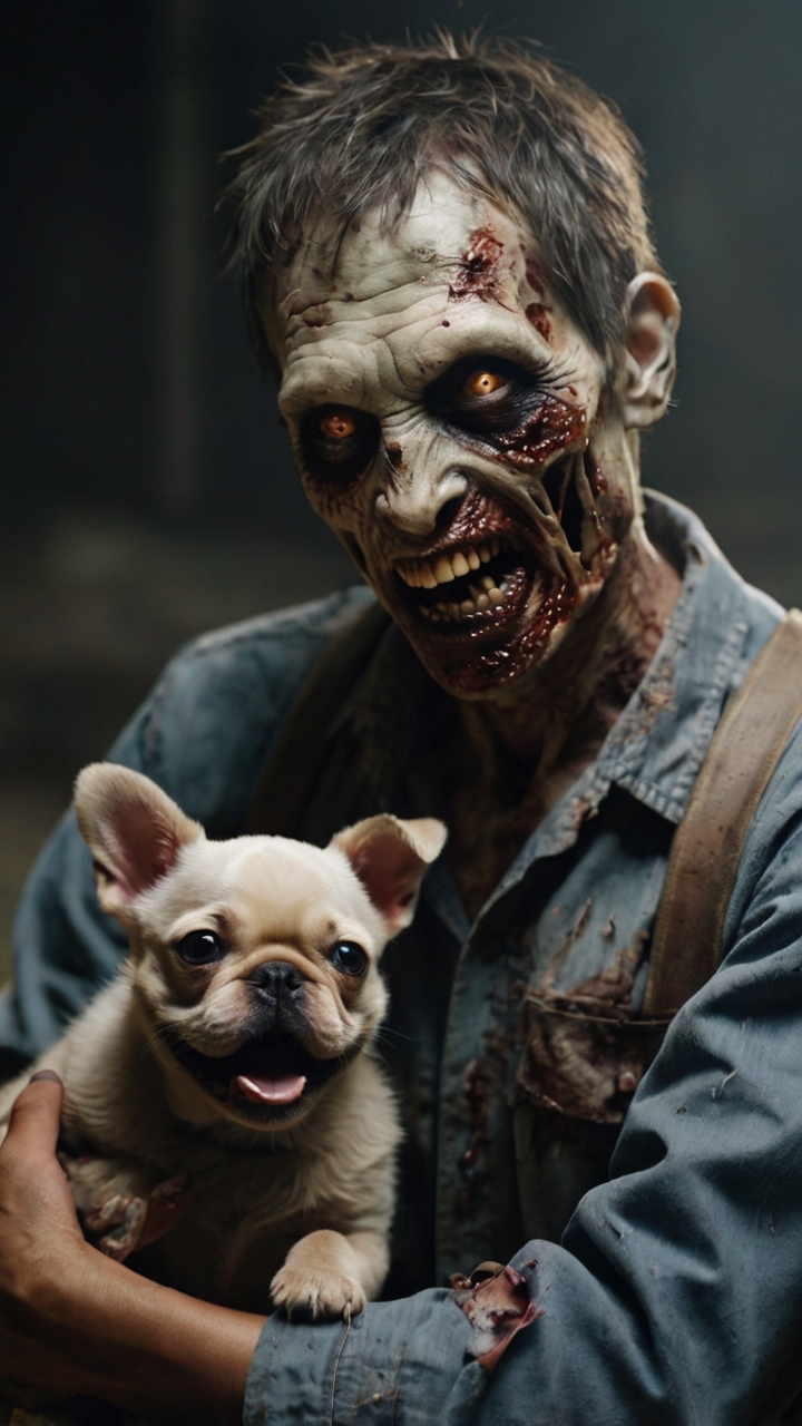 Zombie Holding Dog Creepy Forest 1