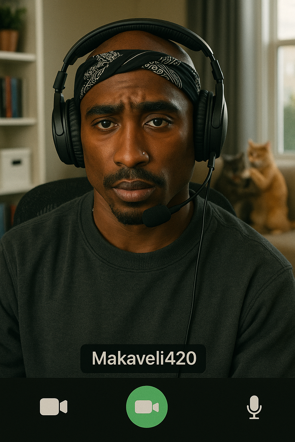 2Pac On A Video Call Bandana Headset