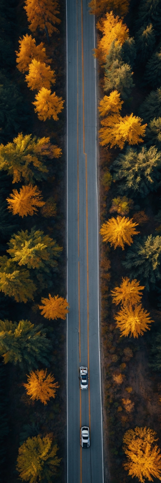 Aerial Road Autumn Forest Cars 1