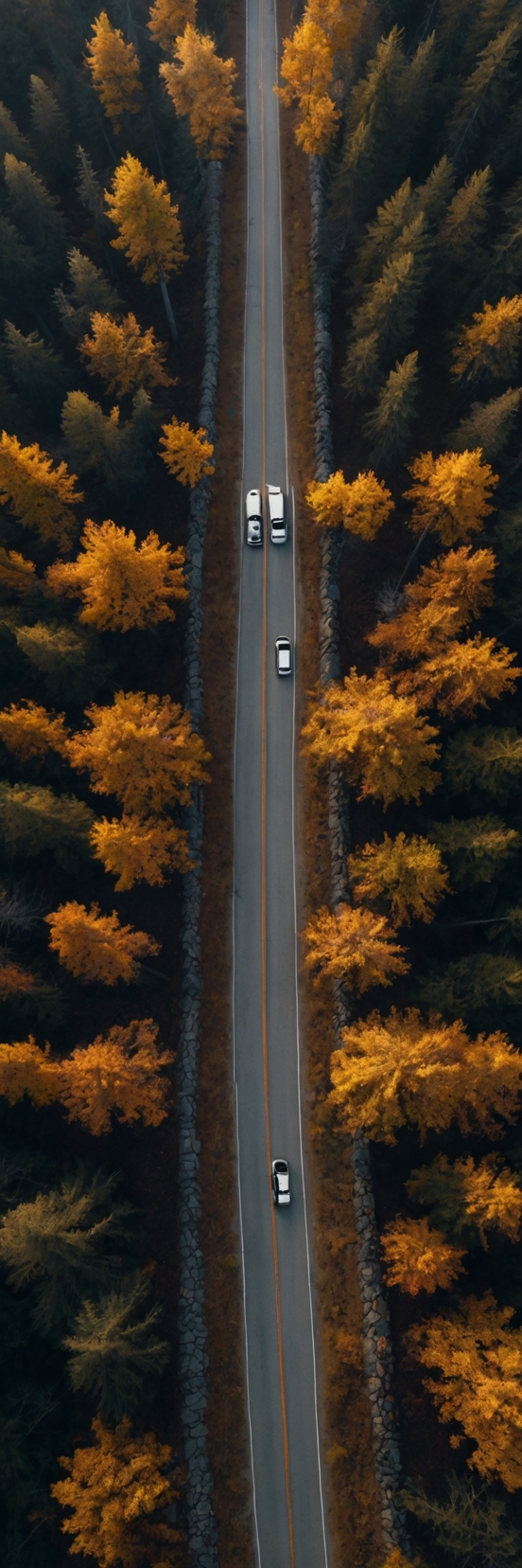 Aerial Road Autumn Forest Cars 2