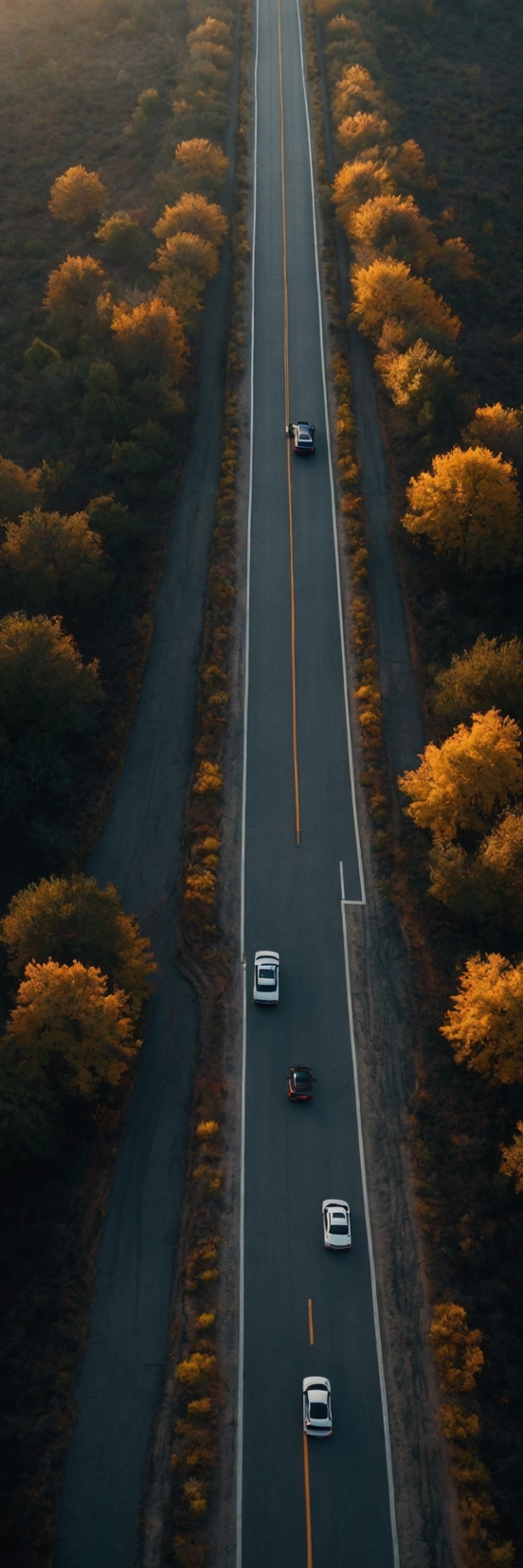 Aerial Road Autumn Forest Cars 3