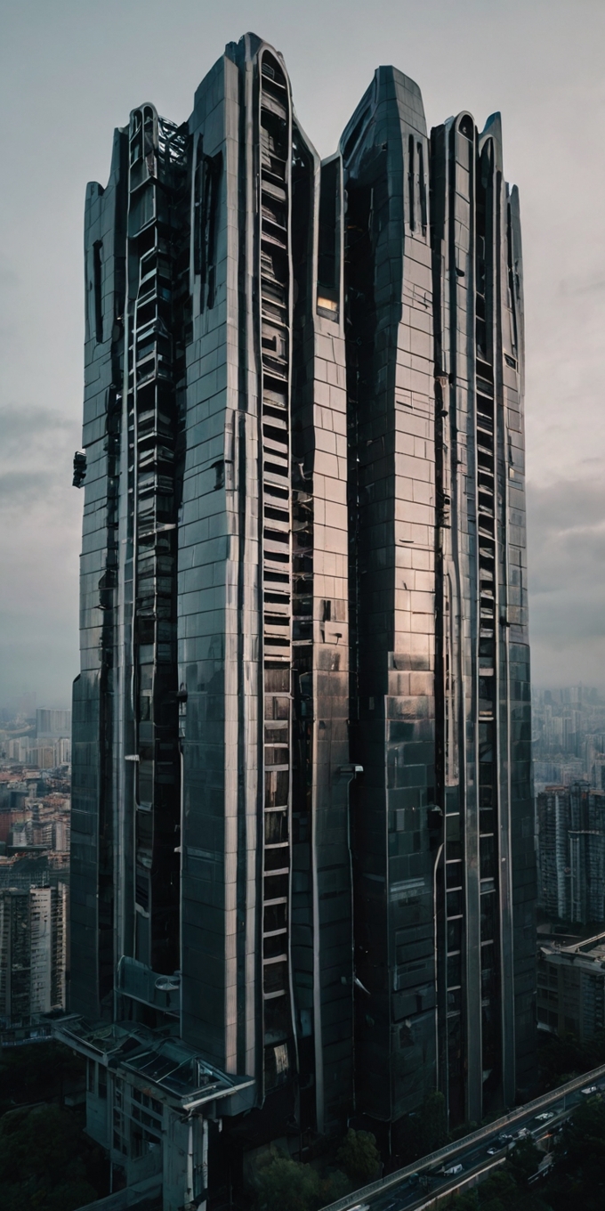 Futuristic Skyscraper Metallic Curved Facade 1