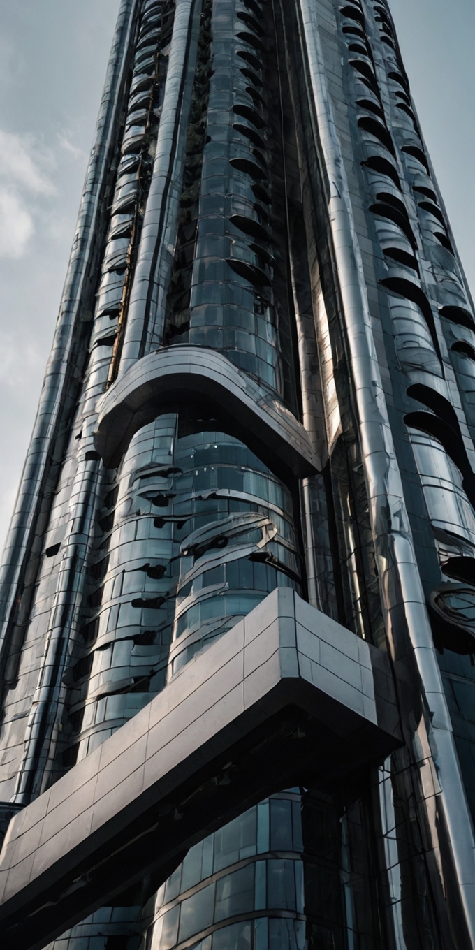 Futuristic Skyscraper Metallic Curved Facade 2