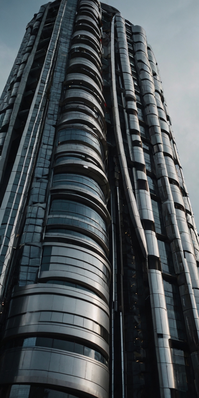 Futuristic Skyscraper Metallic Curved Facade 3