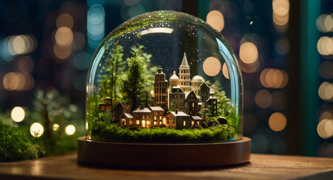 Miniature City In Glass Dome 1