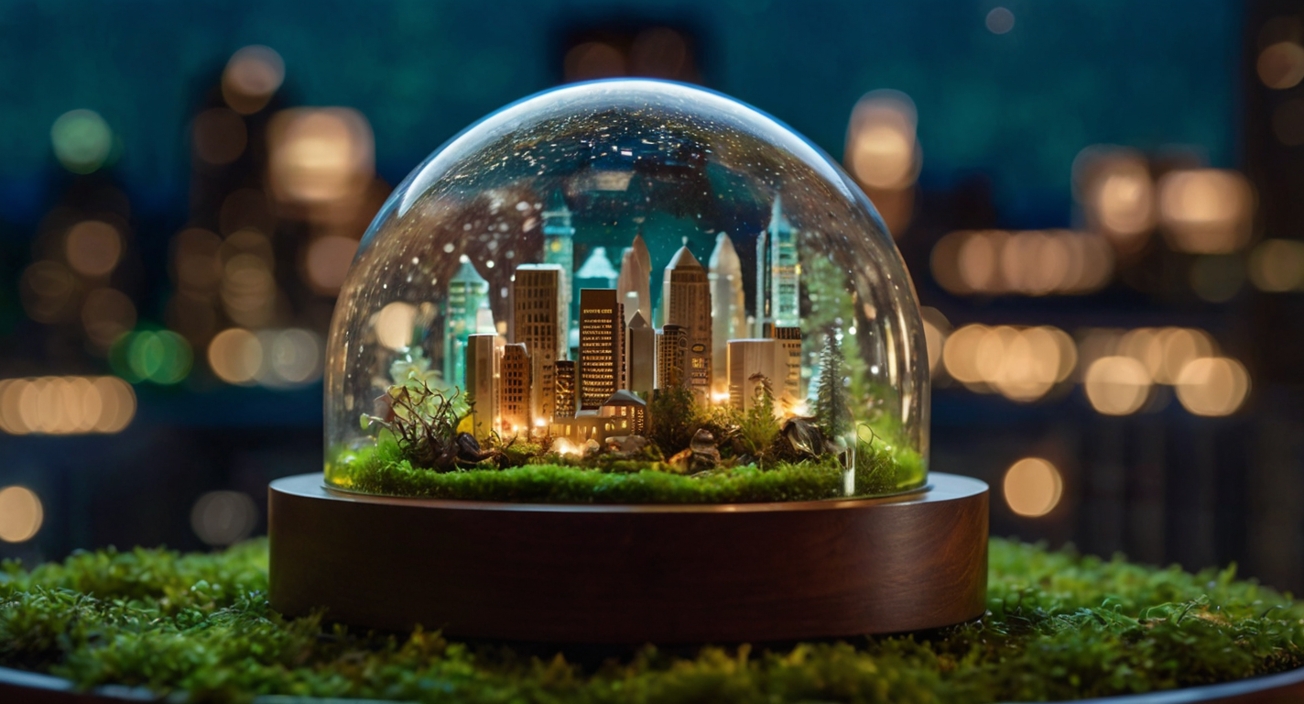 Miniature City In Glass Dome 2