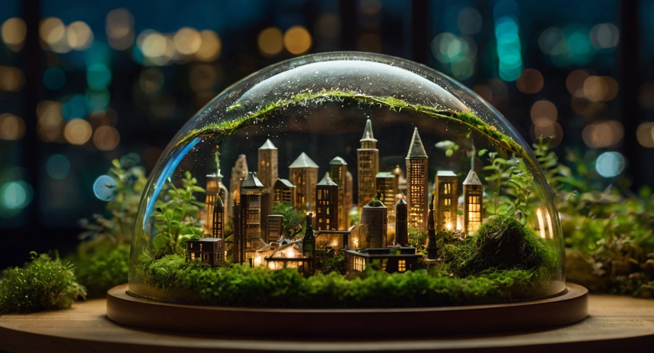 Miniature City In Glass Dome 3