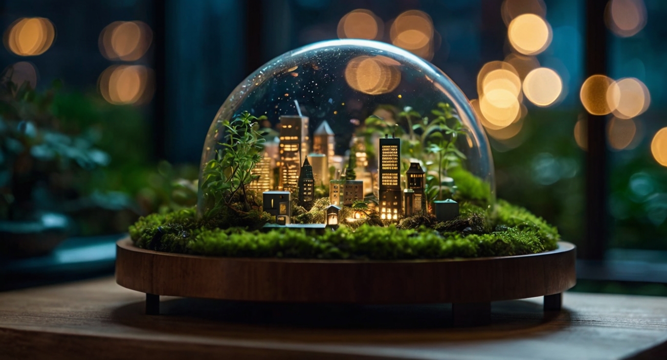 Miniature City In Glass Dome 4