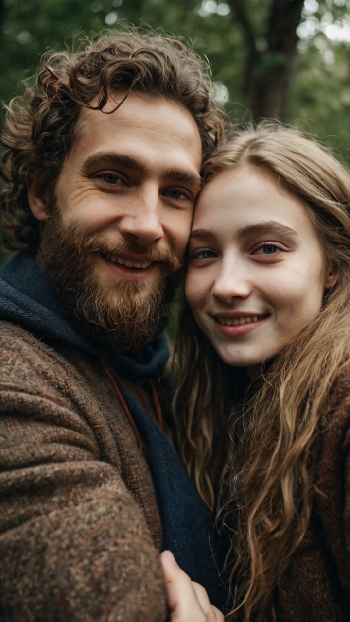Smiling Couple Close Portrait Forest 1