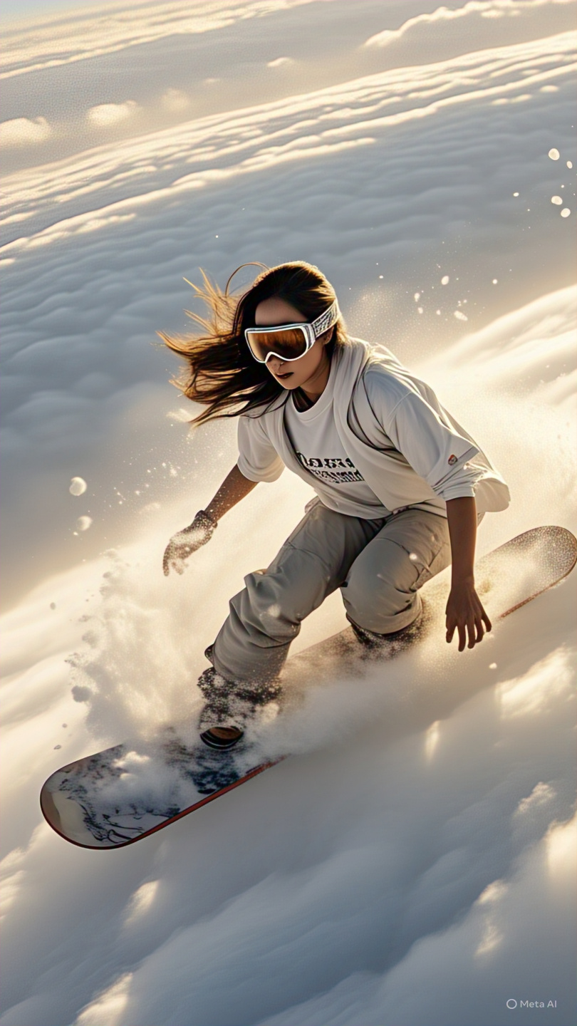 Female Snowboarder Riding Above Clouds At Sunrise 3