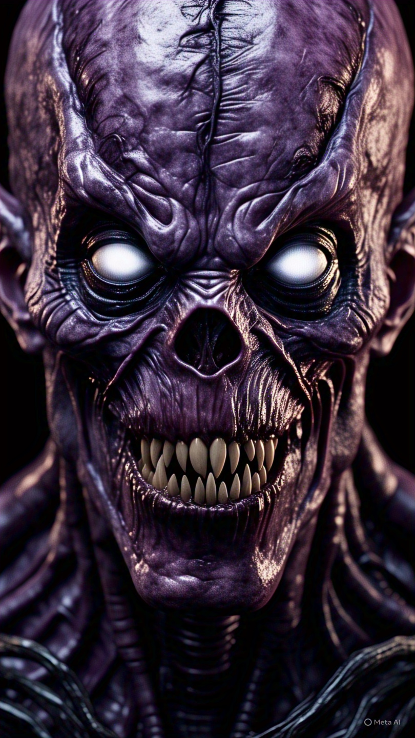 Glistening Purple Alien Creature With Sharp Fangs And Glowing Eyes 1
