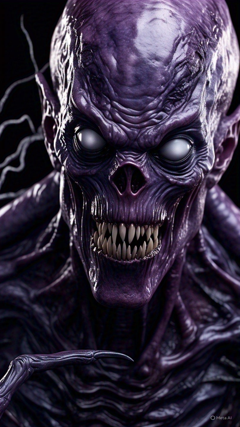 Glistening Purple Alien Creature With Sharp Fangs And Glowing Eyes 3