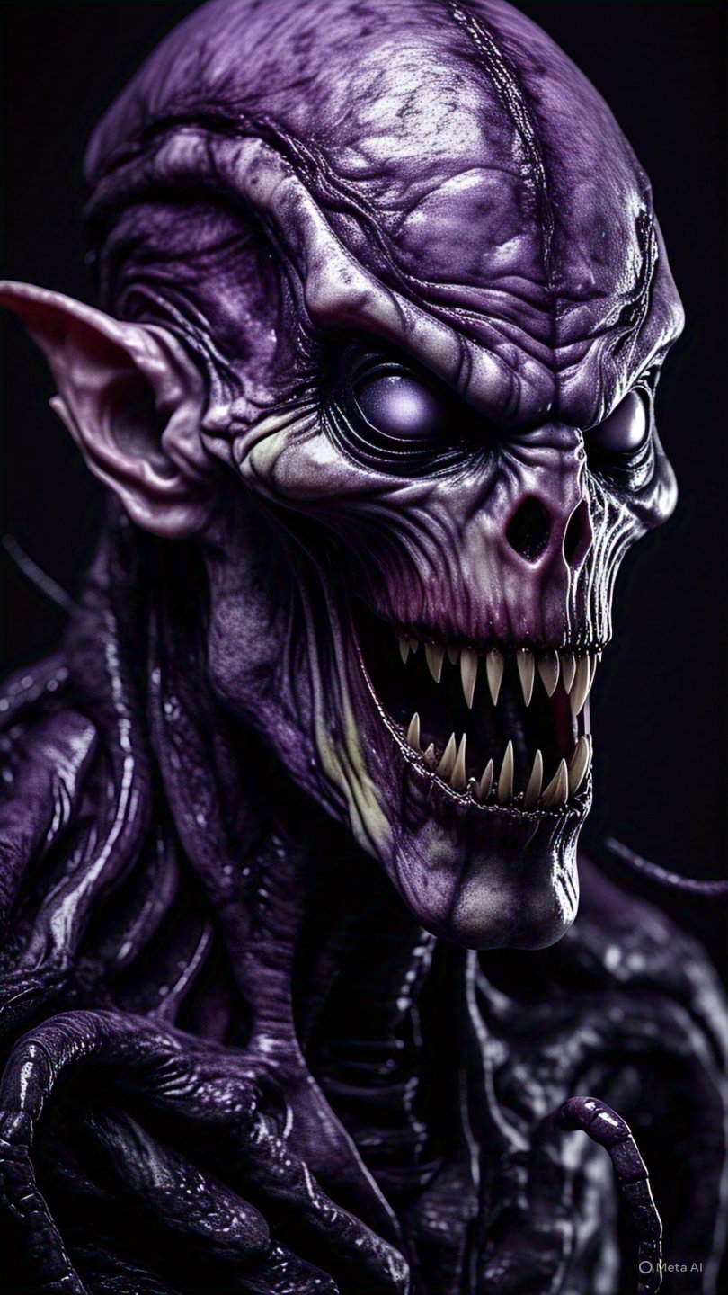 Glistening Purple Alien Creature With Sharp Fangs And Glowing Eyes 4