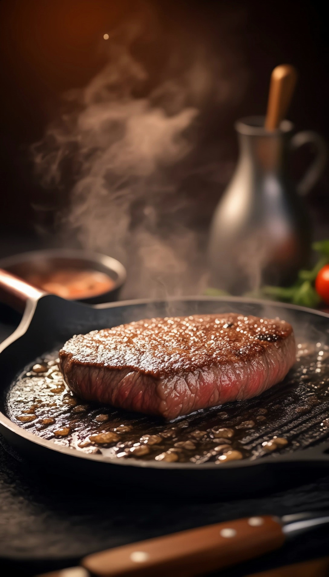 Sizzling Steak On Hot Pan With Grill Marks Video 4 Thumbnail