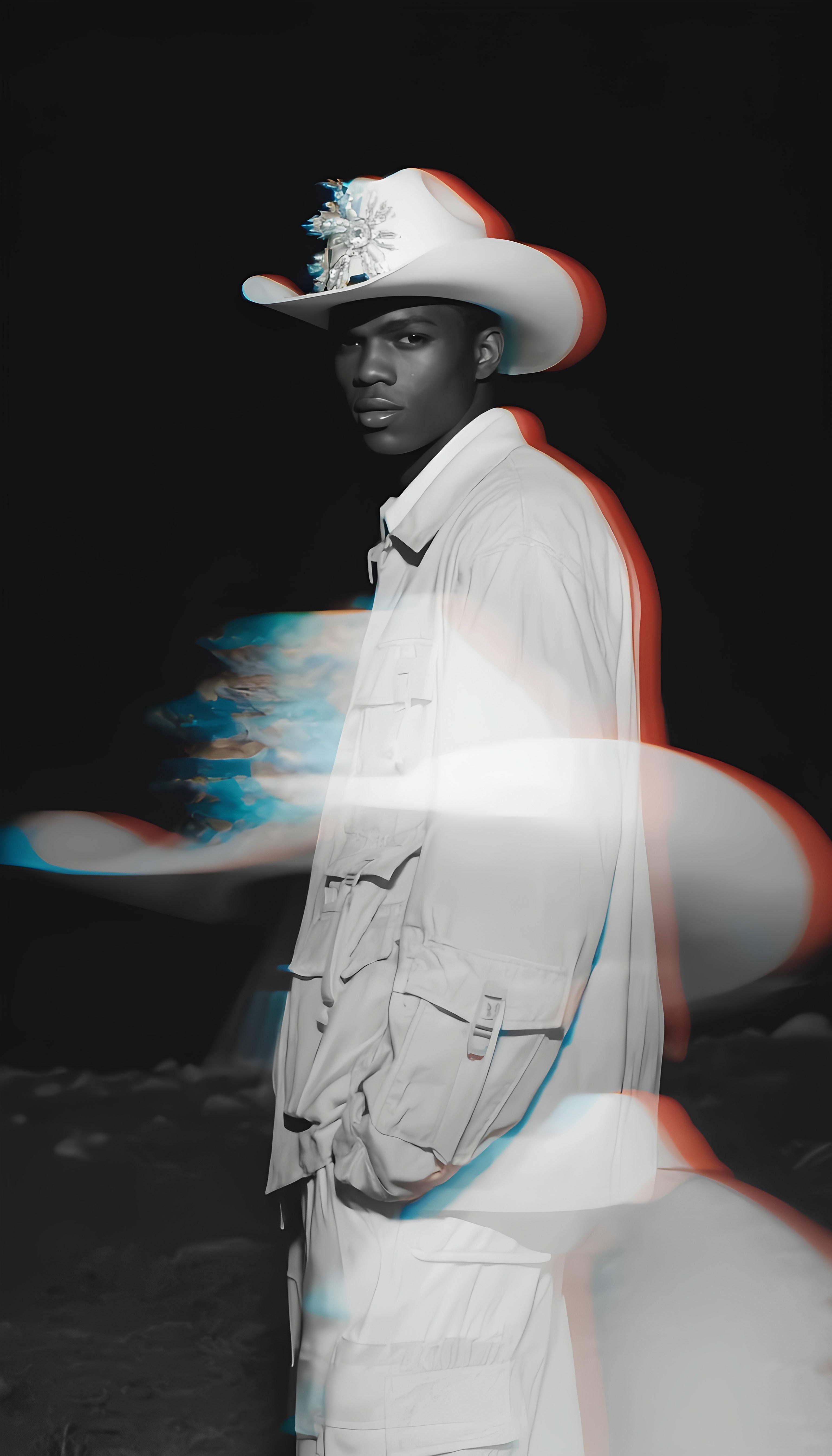 Surreal Cowboy In White Hat Under Full Moon 1