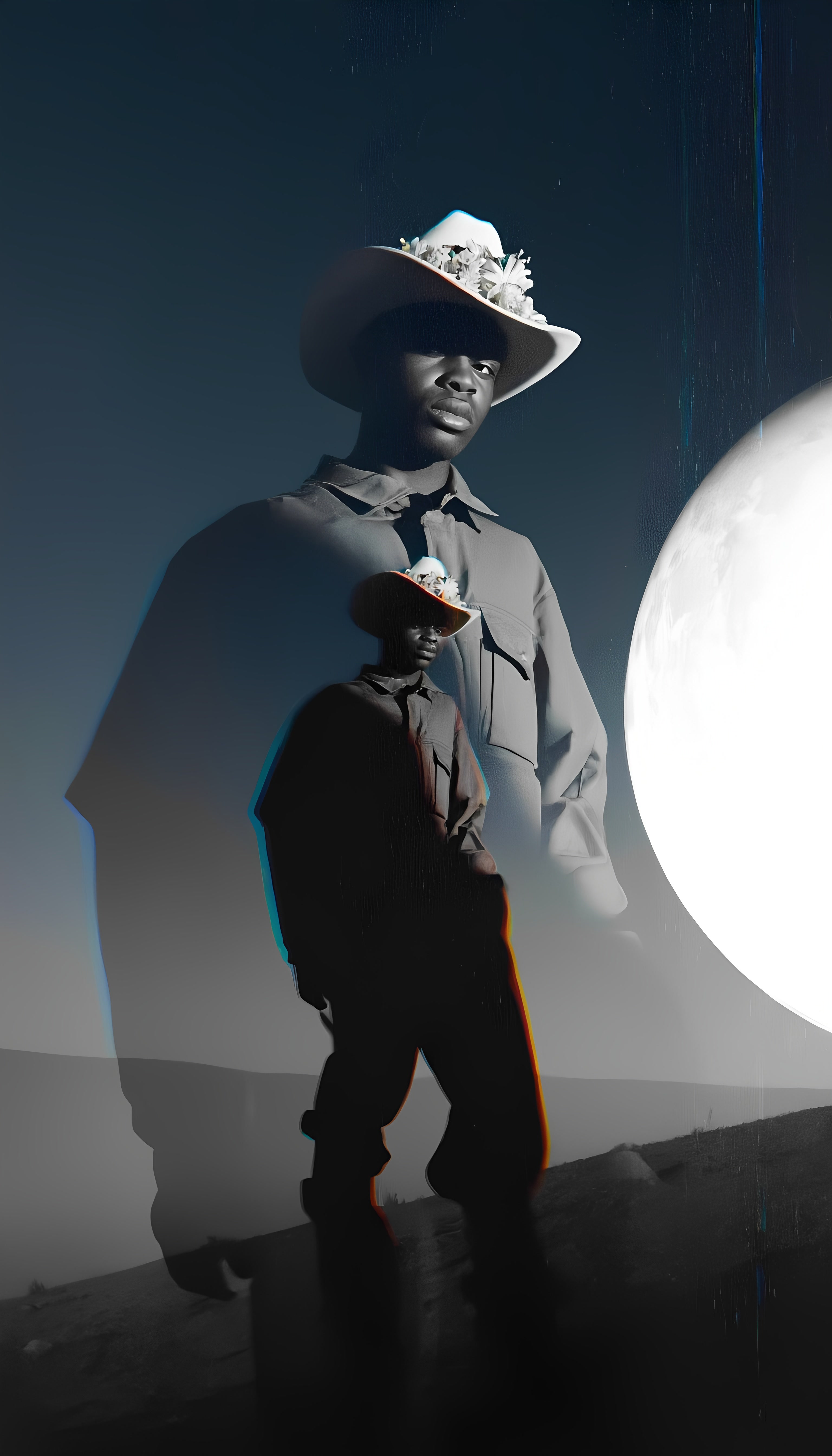 Surreal Cowboy In White Hat Under Full Moon 2