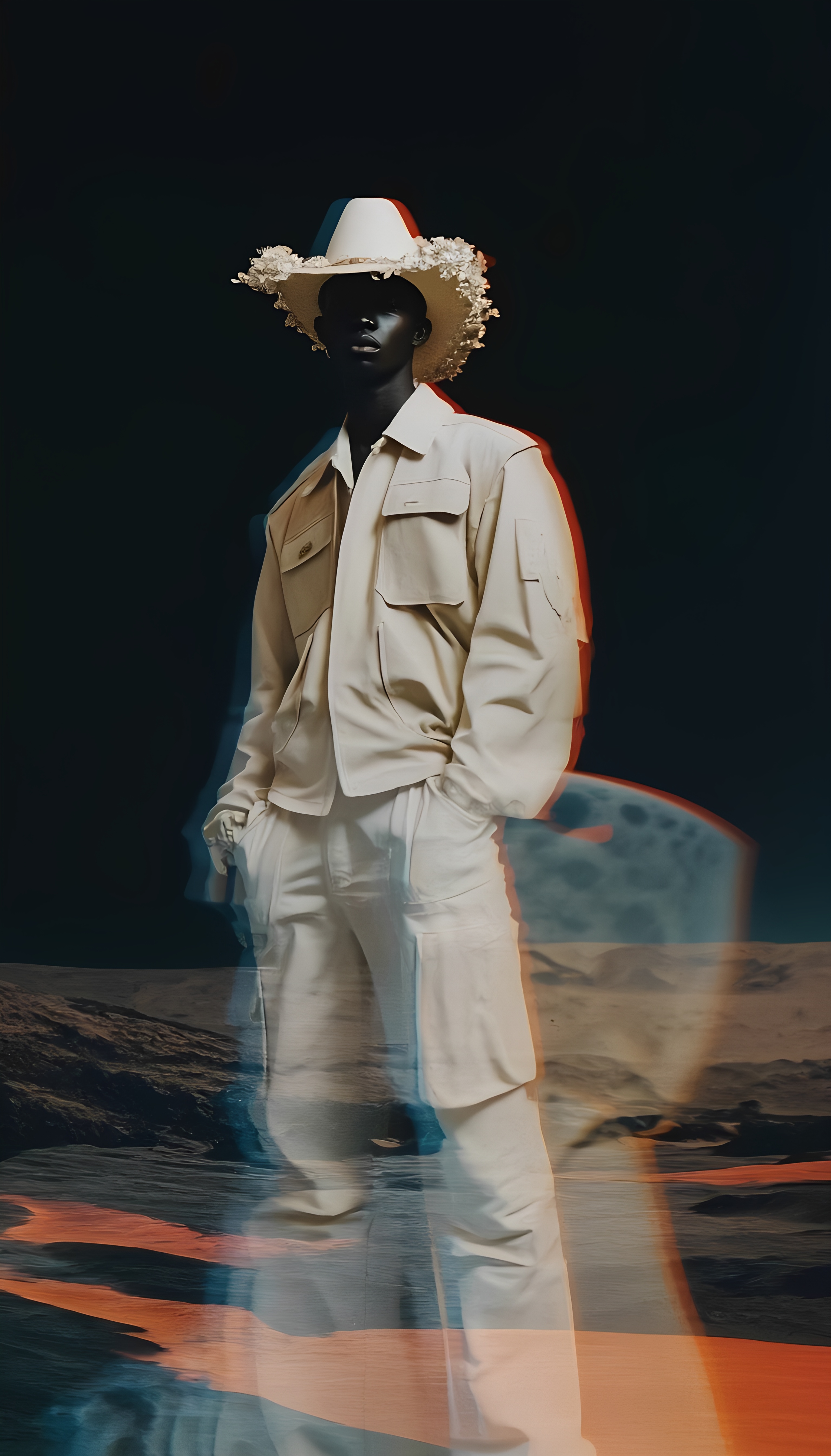 Surreal Cowboy In White Hat Under Full Moon 3