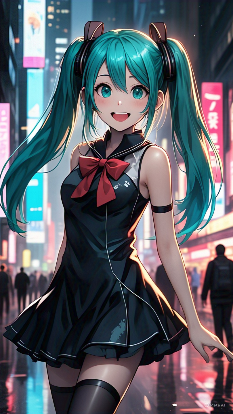 Anime Girl Neon City Smile 1