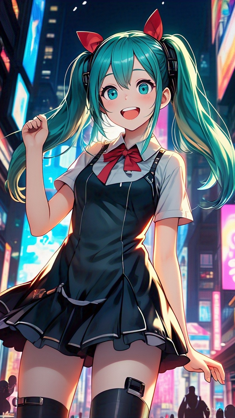 Anime Girl Neon City Smile 2